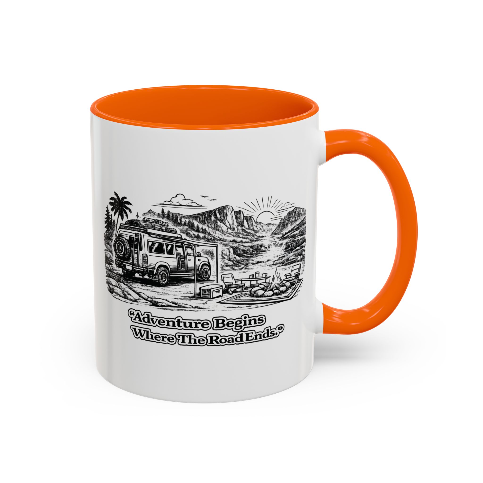 12616411967825223949_2048.jpeg Accent Coffee Mug (11, 15oz) — "Adventure Begins Where The Road Ends" Design Minimal-Line