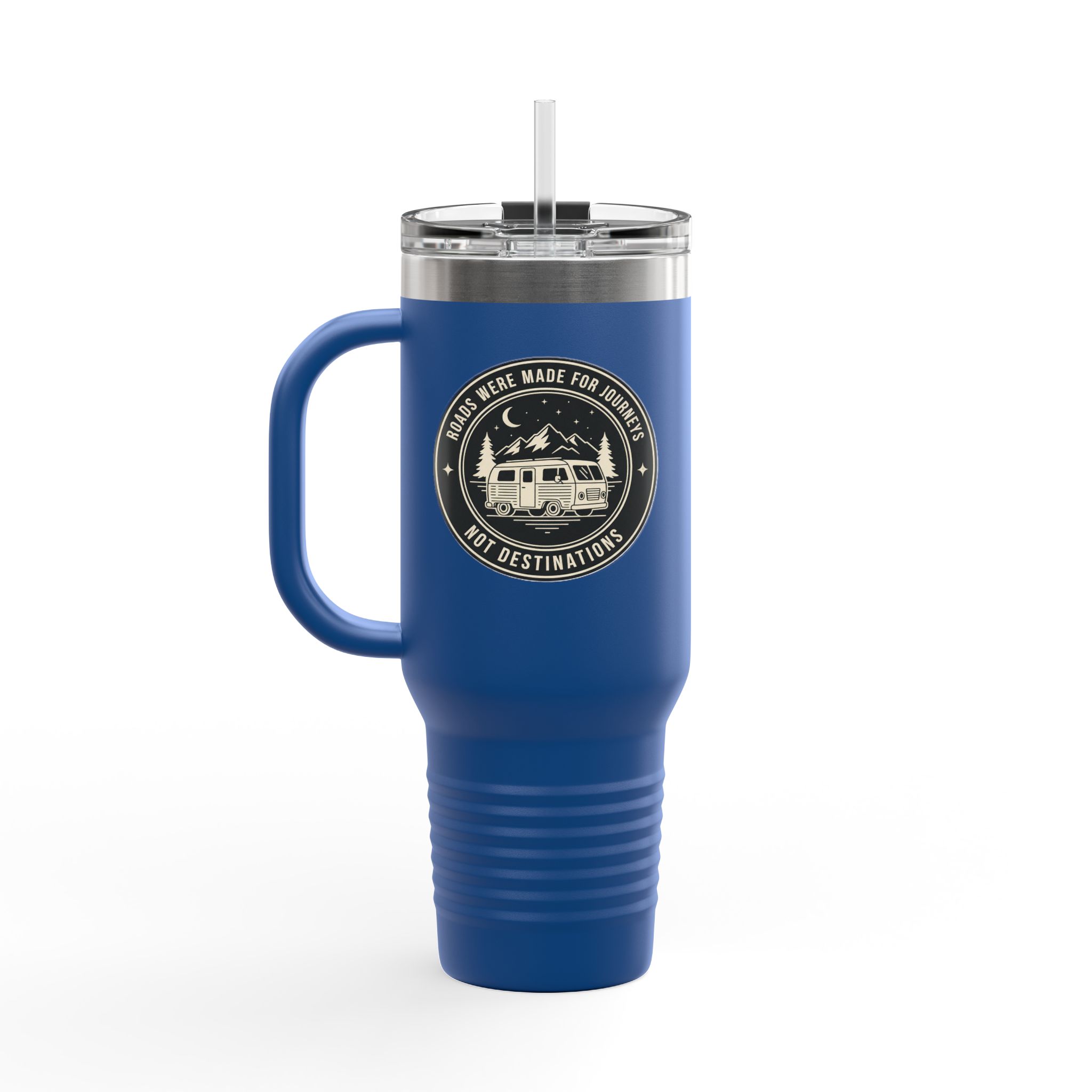 Insulated Travel Mug -'ROAD WHERE MADE FOR JOURNEYS-NOT DESTINATIONS' (40oz ) – Retro Camper Design, Keep Drinks Hot or Cold