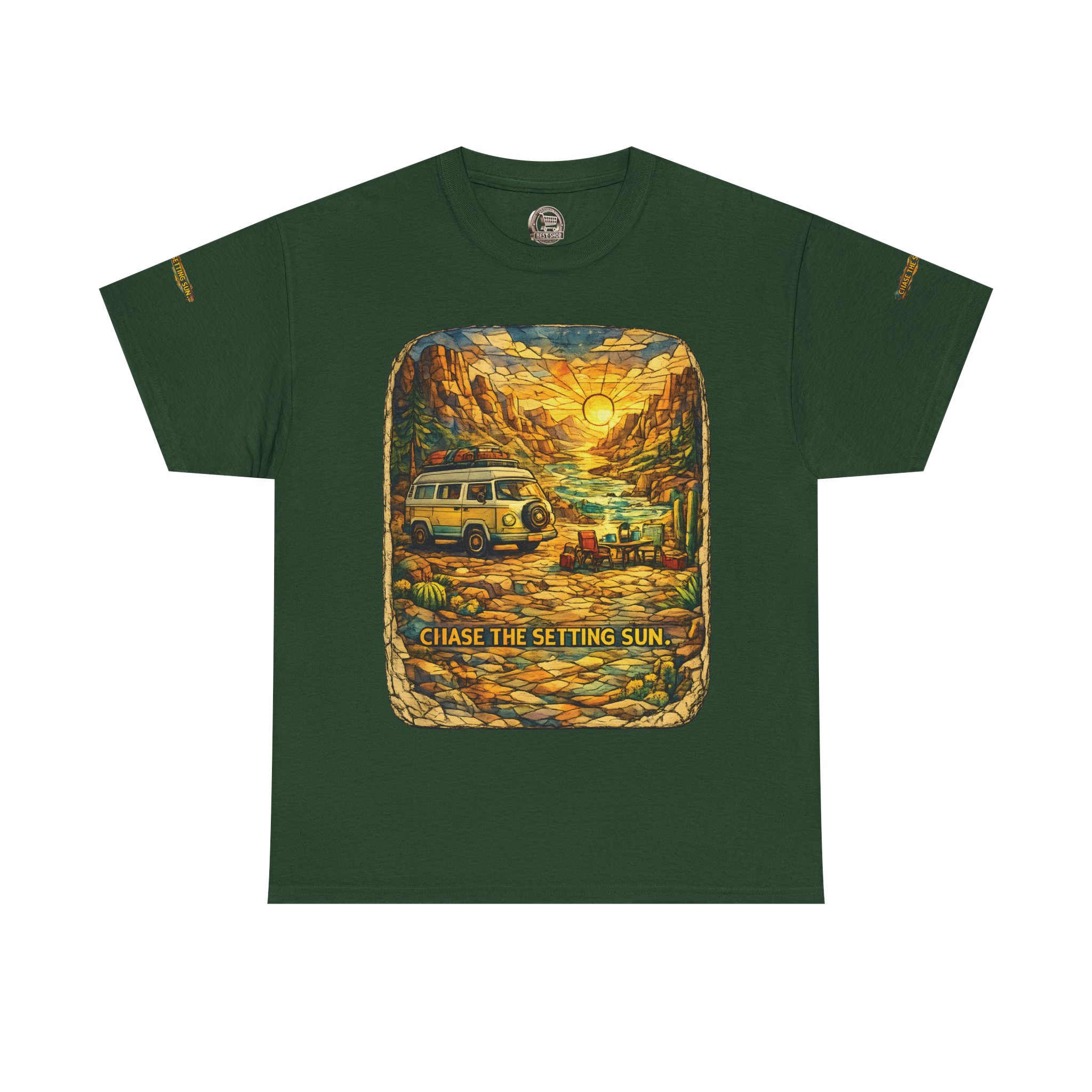 Unisex Heavy Cotton Tee — "Chase The Settings Sun" Design Cubic-Line