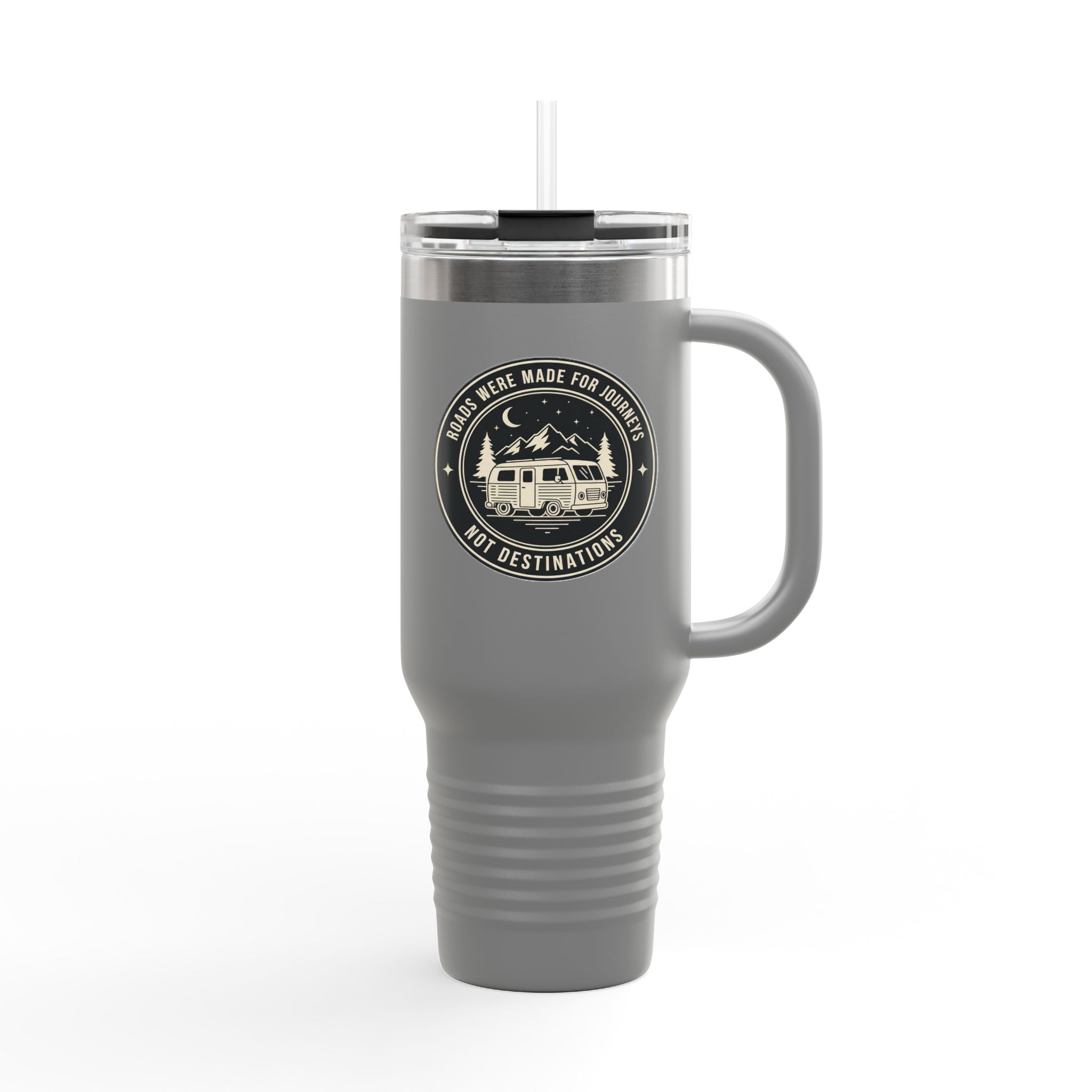 Insulated Travel Mug -'ROAD WHERE MADE FOR JOURNEYS-NOT DESTINATIONS' (40oz ) – Retro Camper Design, Keep Drinks Hot or Cold