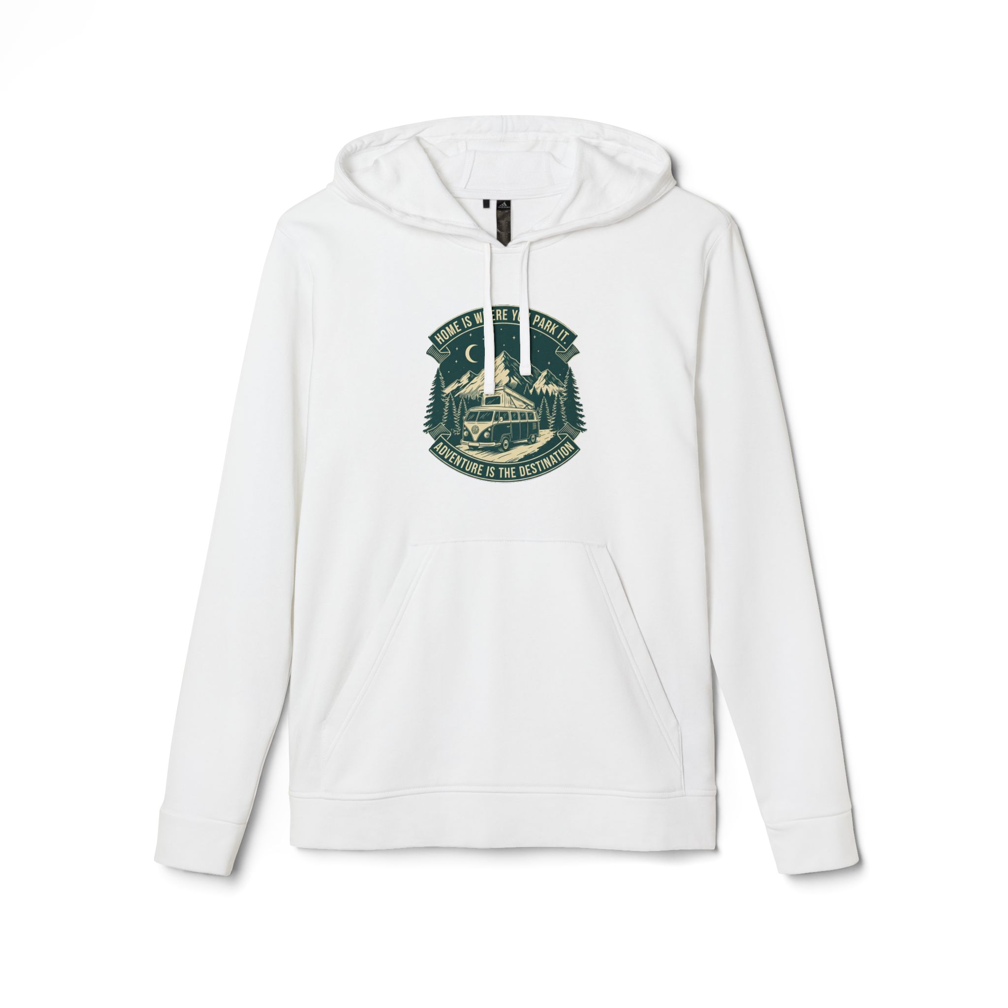 Hoodie(Adidas) — "Home Is Where You Park It-Adventure is the destination" Outdoor Travel Pullover (Only Front Printed)