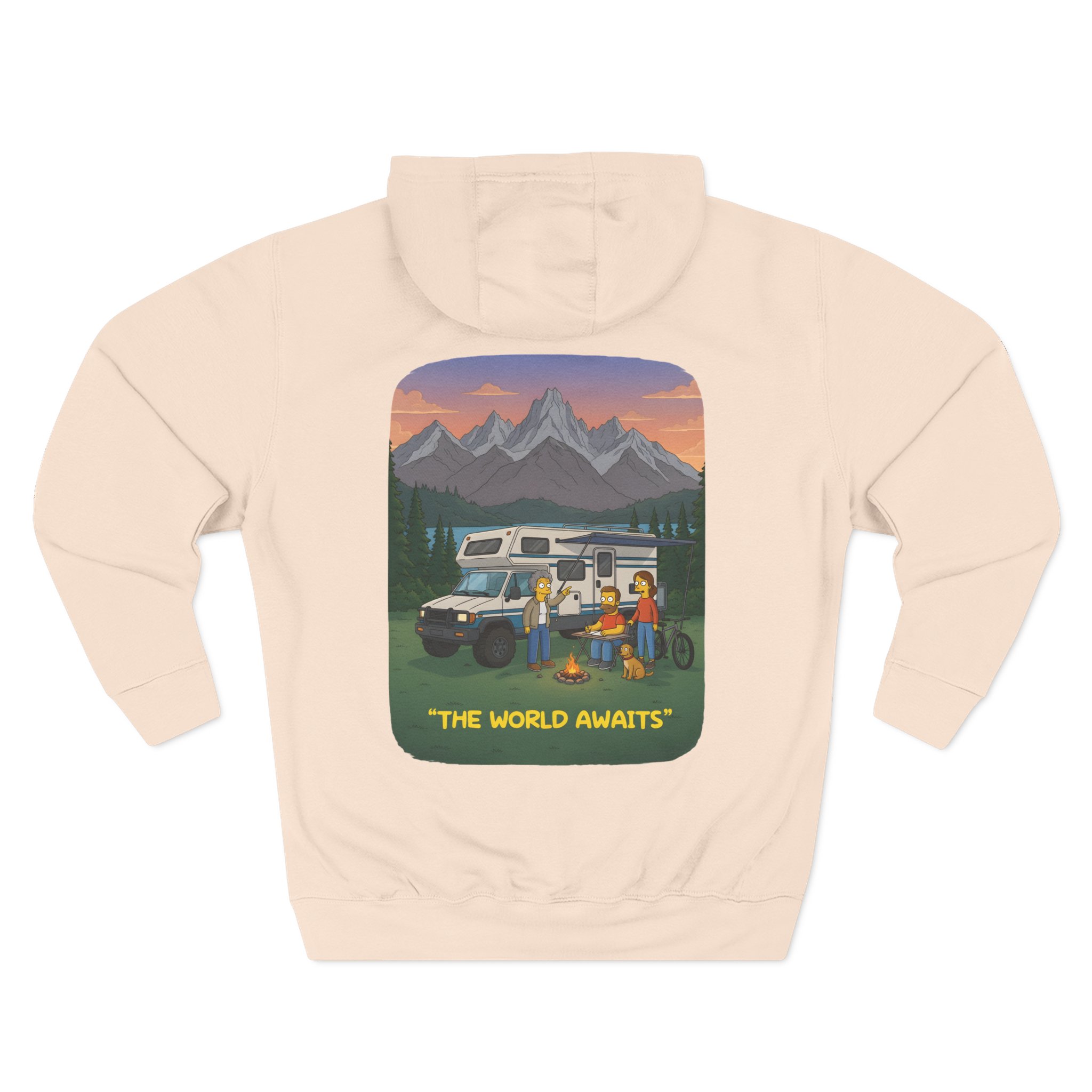 Three-Panel Fleece Hoodie - "The World Awaits" Design Sitcom-Line