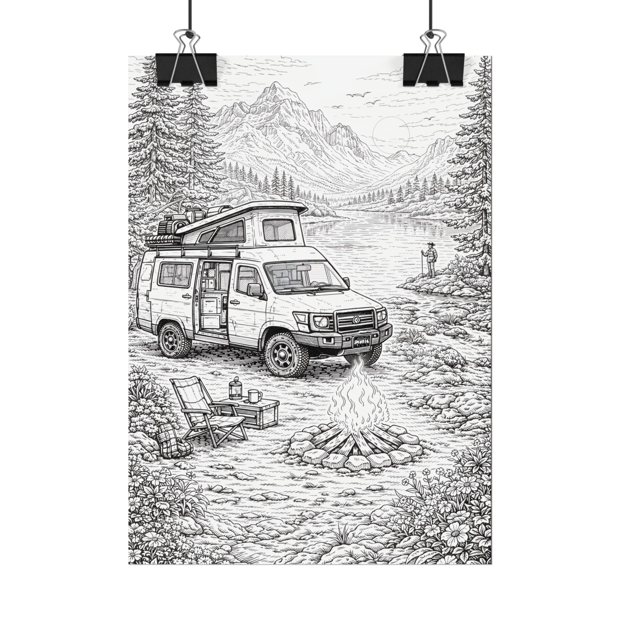Campervan Poster — Vintage RV Camping Landscape Wall Art