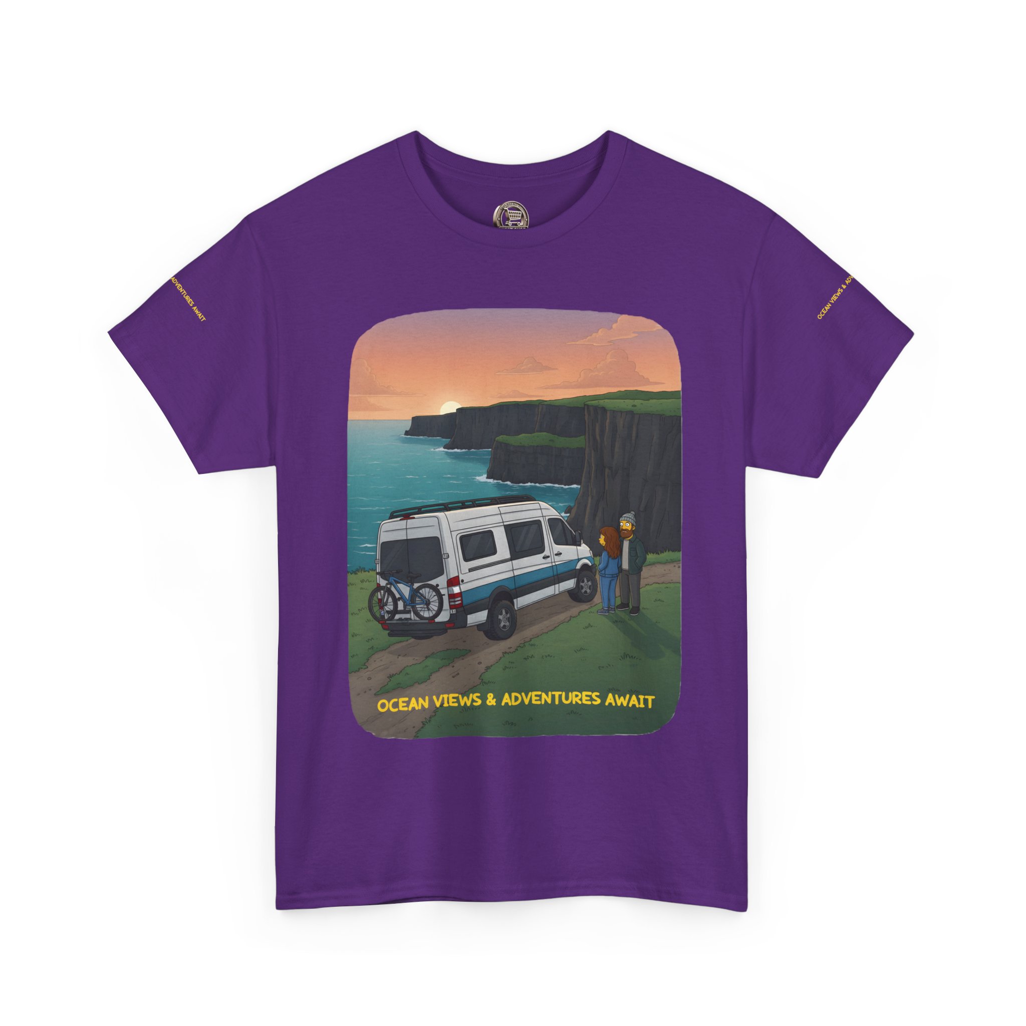 Unisex Heavy Cotton Tee — "Ocean Views-Adventures Awaits" Design Sitcom-Line
