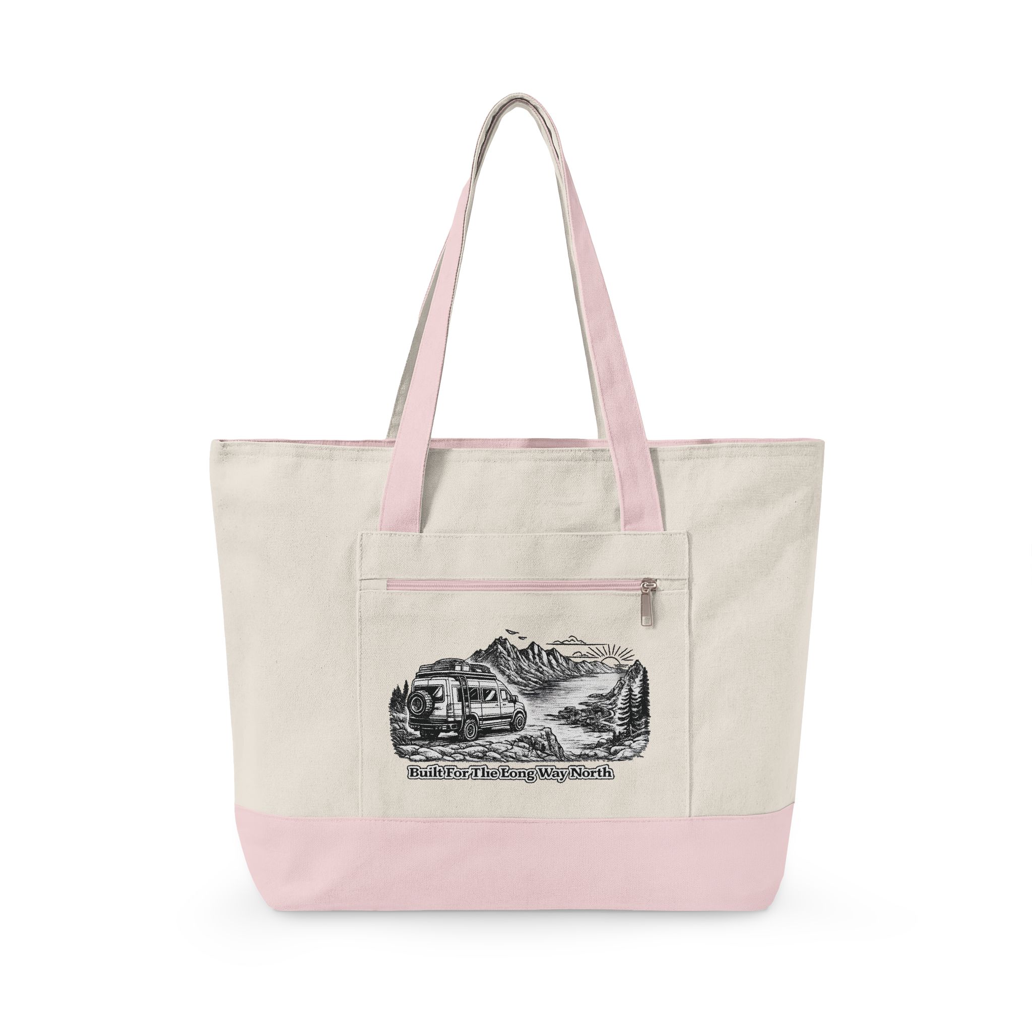 Zippered Canvas Tote — "Build For The Long Way " (Design Minimal-Line)