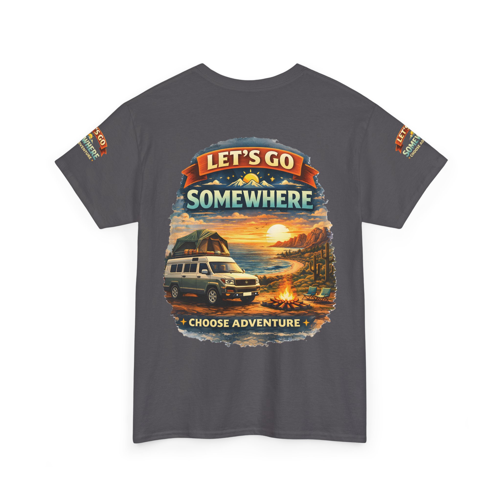Unisex Heavy Cotton Tee — "Lets Go Somewhere" Design Scenic-Line