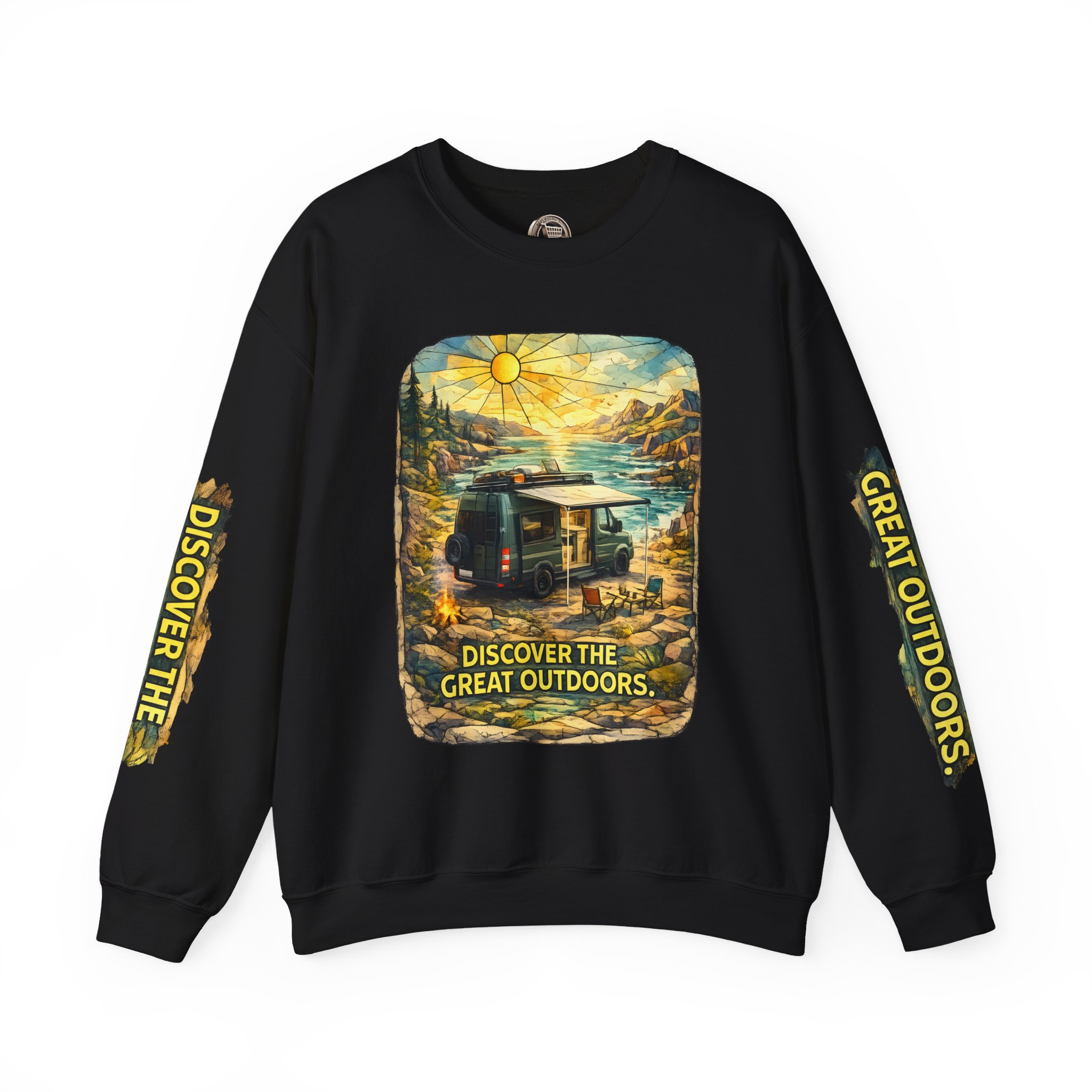 Unisex Heavy Blend™ Crewneck Sweatshirt — "Discover The Great Outdoors" Design Cubic-Line