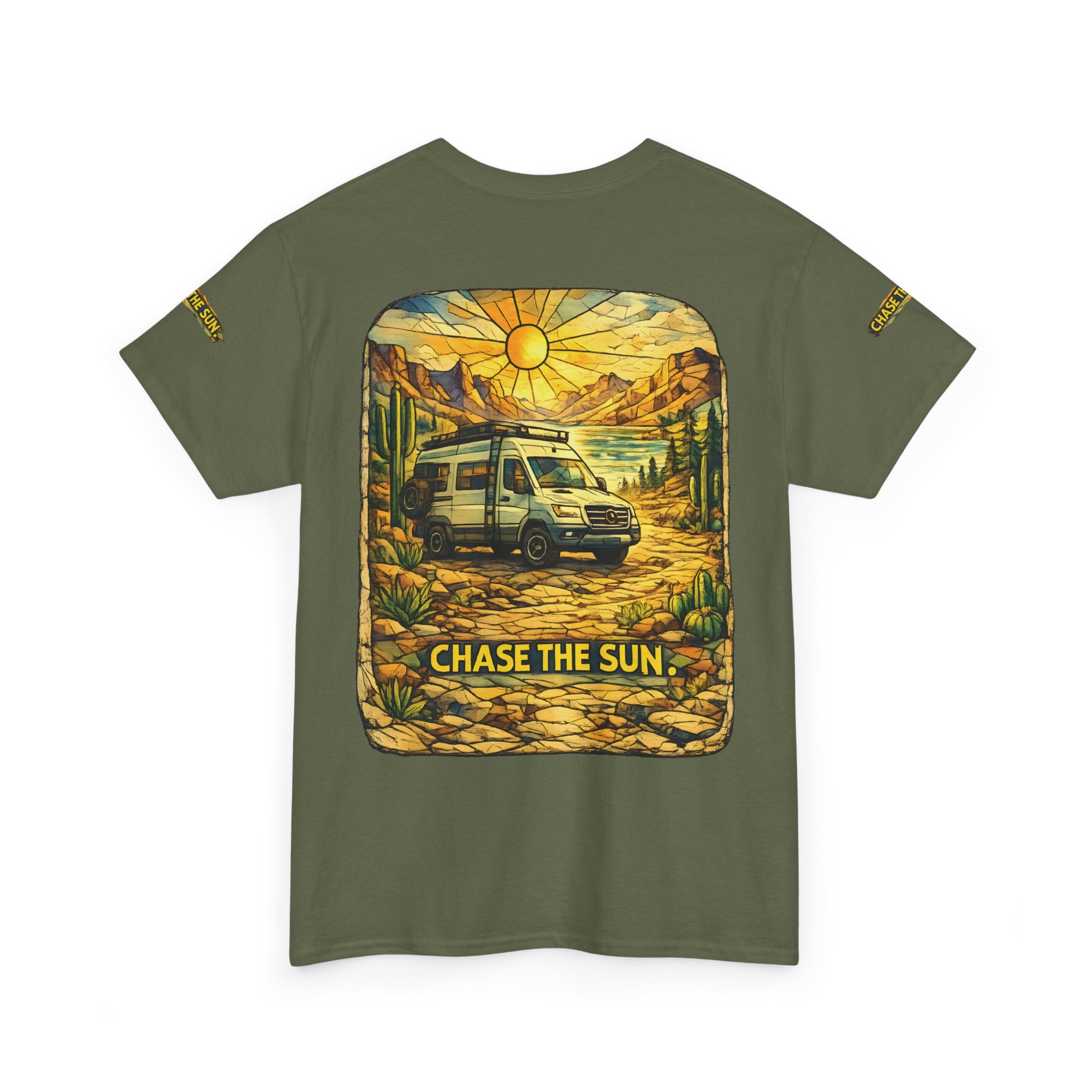 Unisex Heavy Cotton Tee — "Chase The Sun" Design Cubic-Line