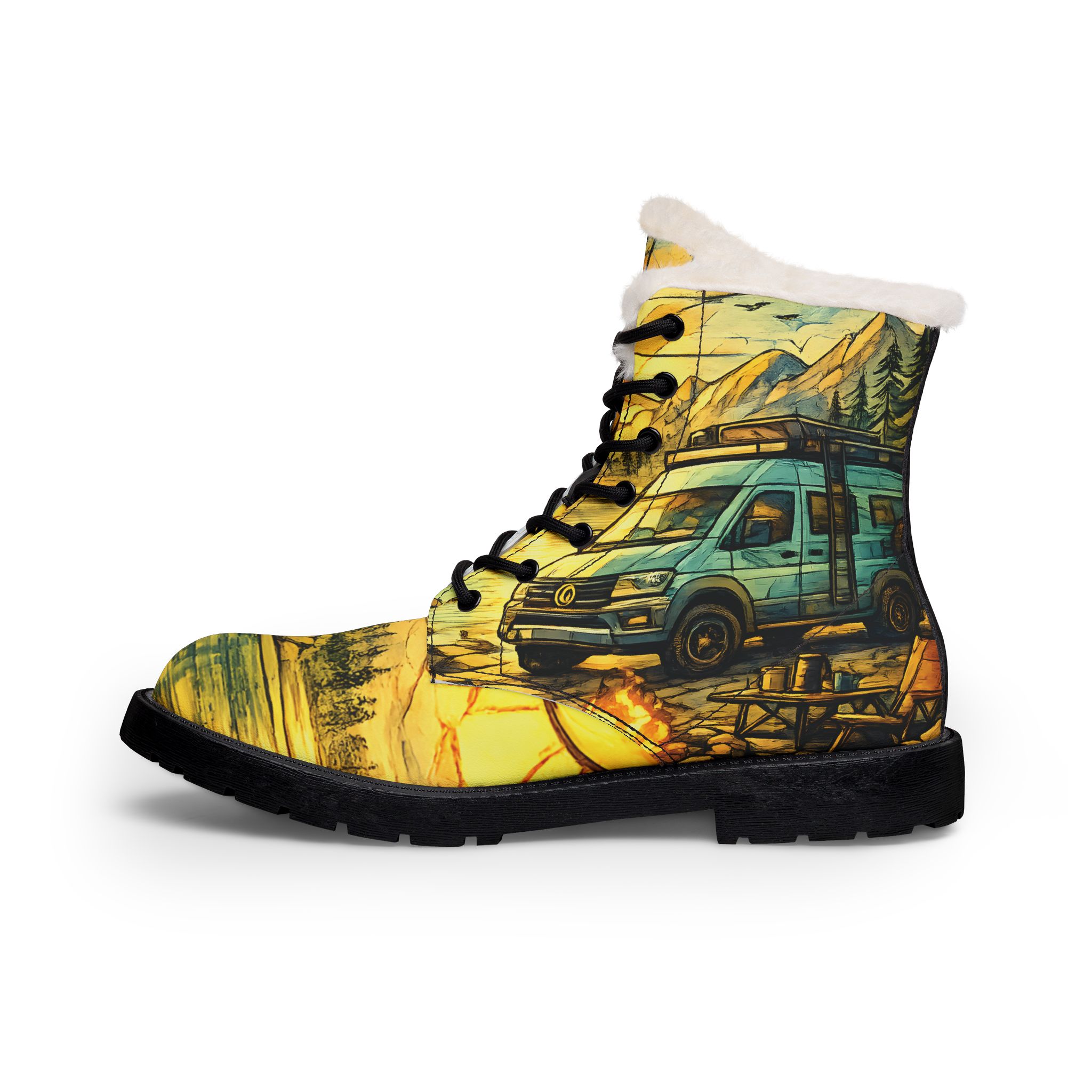 Women's Fur and Leather Boots — VW camper Boots (Cubic-Line)