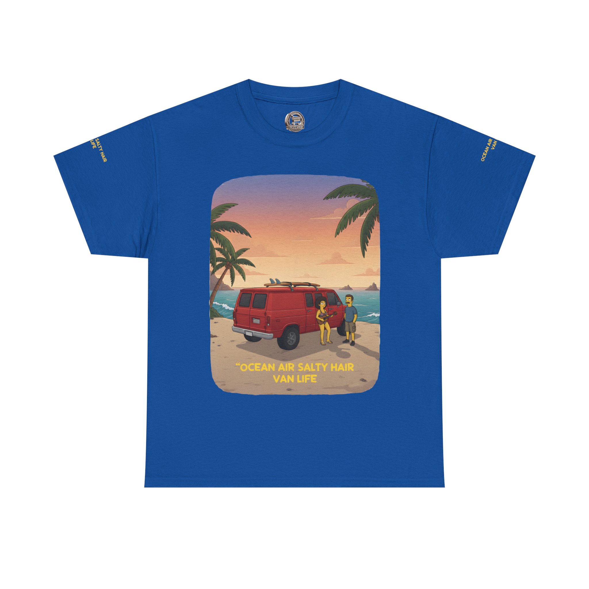 Unisex Heavy Cotton Tee — "Ocean Air Salty Hair Van Life" Design Sitcom-Line