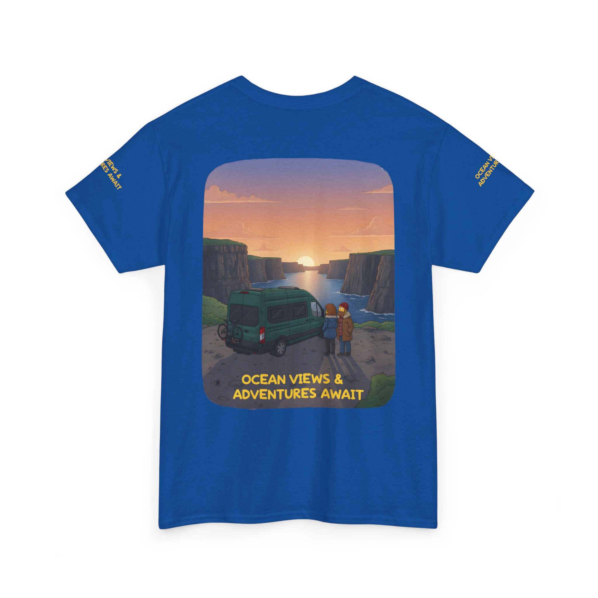 Unisex Heavy Cotton Tee — "Ocean Views-Adventures Awaits" Design Sitcom-Line