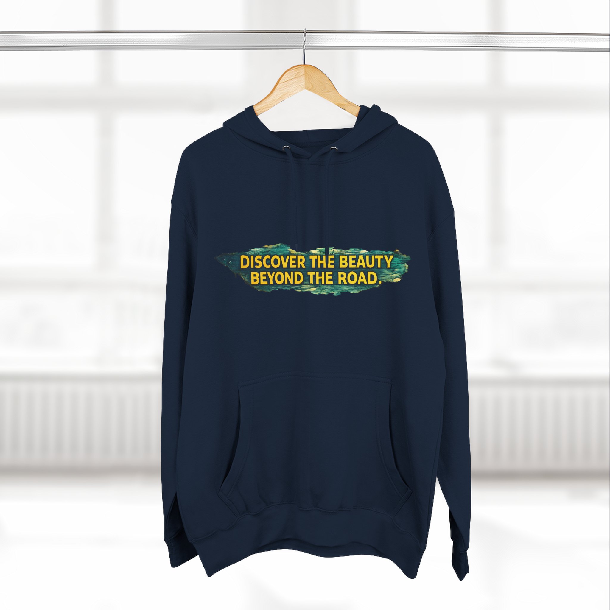 Three-Panel Fleece Hoodie - "Discover The Bieuty Beyond The Road" Design Cubic-Line