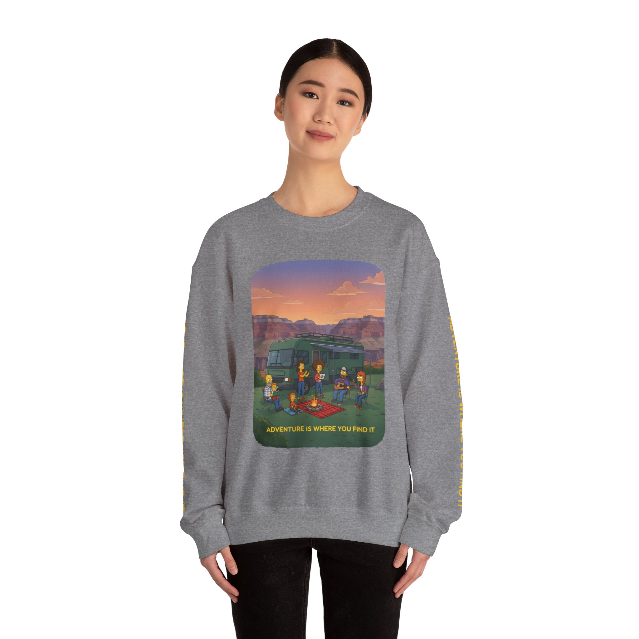 Unisex Heavy Blend™ Crewneck Sweatshirt — "Adventure Is Where You Find It" Design Sitcom-Line