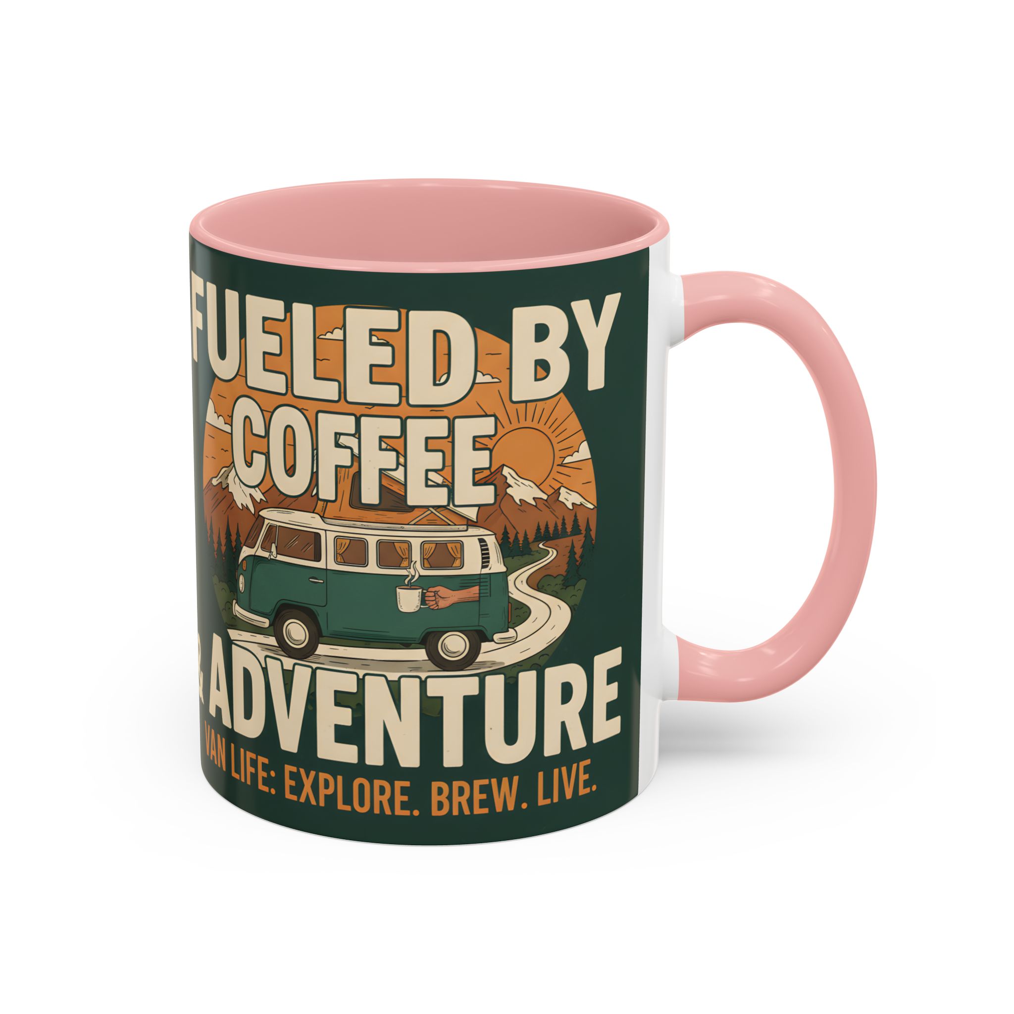 Accent Coffee Mug (11, 15oz) — "Fueled by Coffee & Adventure"