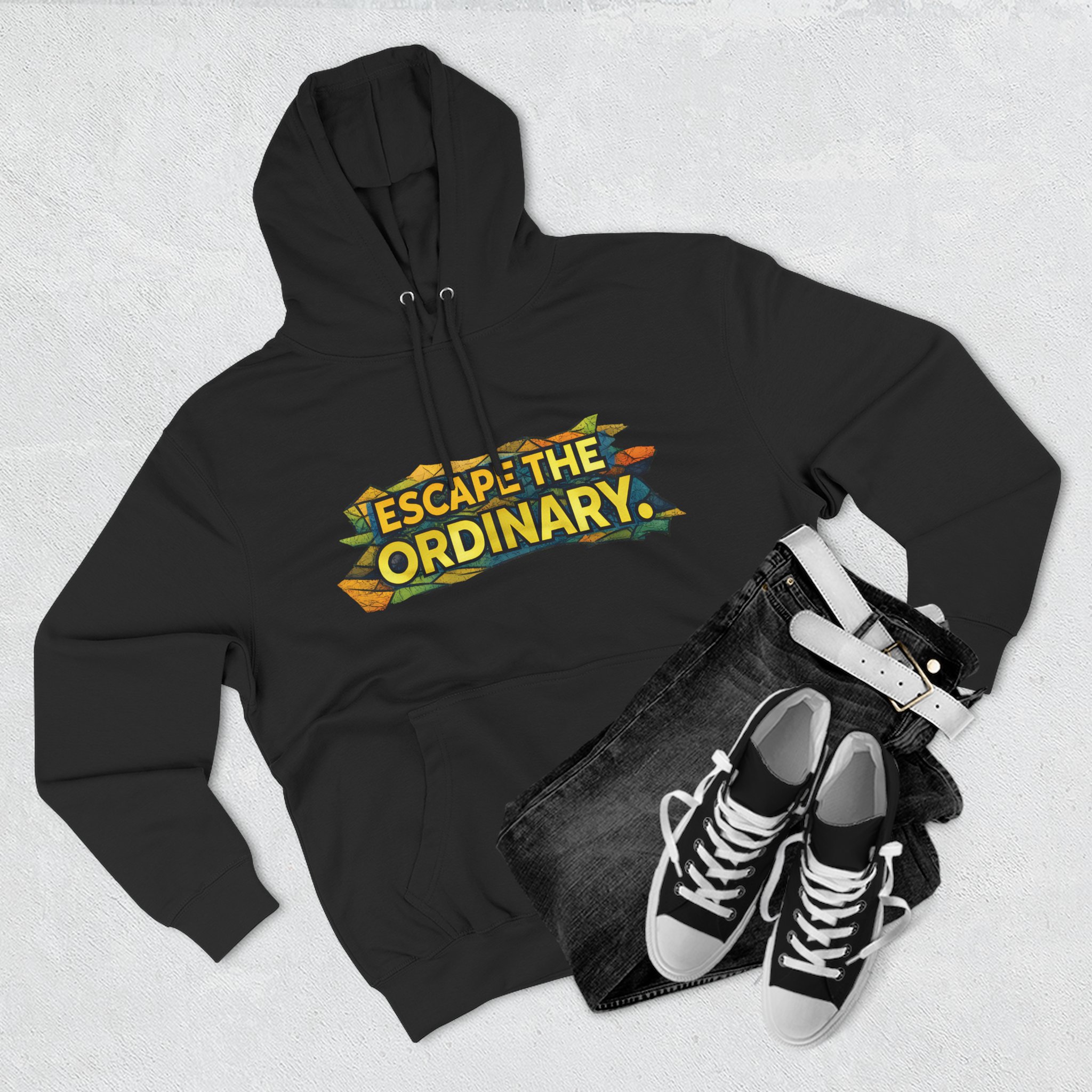 Three-Panel Fleece Hoodie - "Escape The Ordinary" Design Cubic-Line