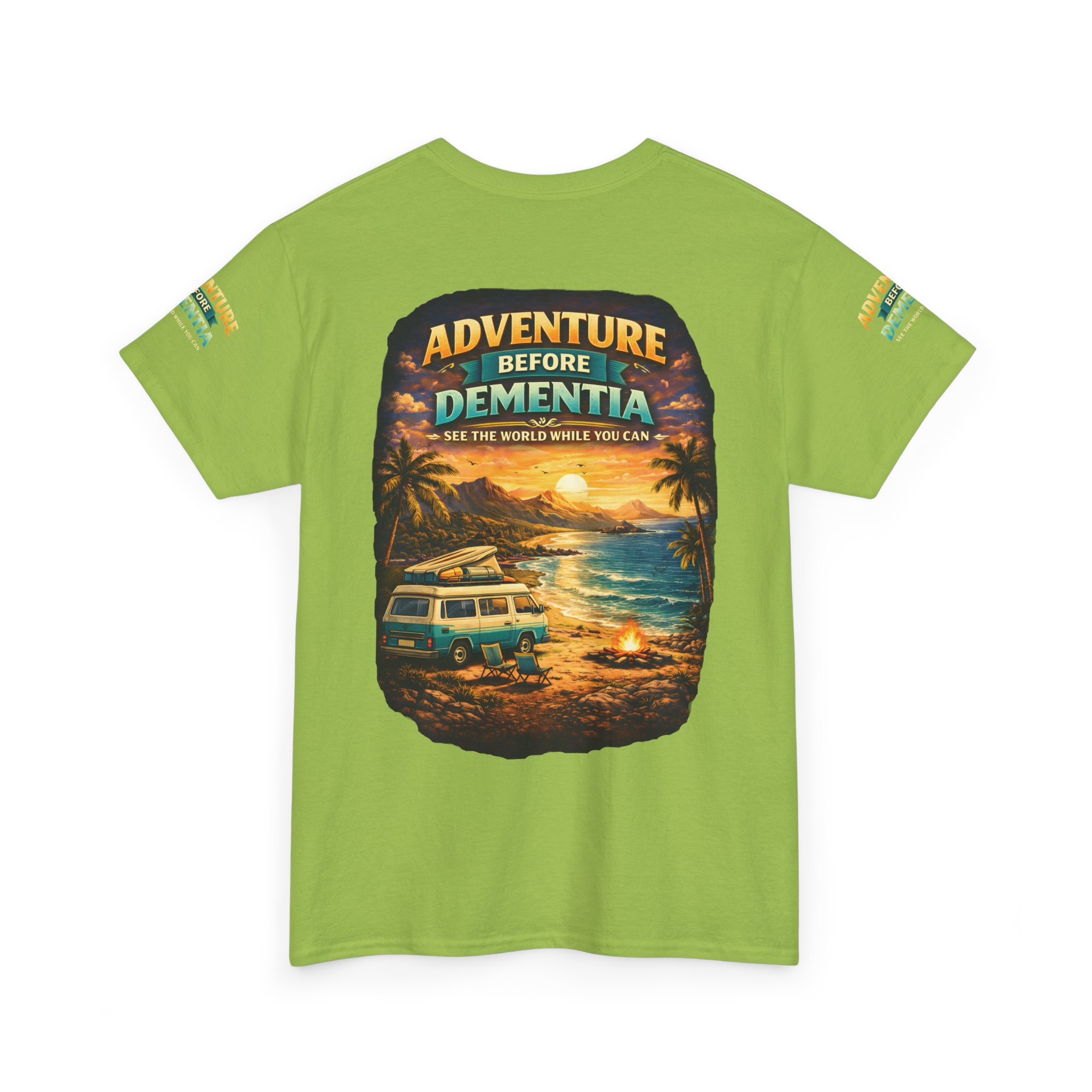 Unisex Heavy Cotton Tee — "Adventure Before Dementia" Design Scenic-Line