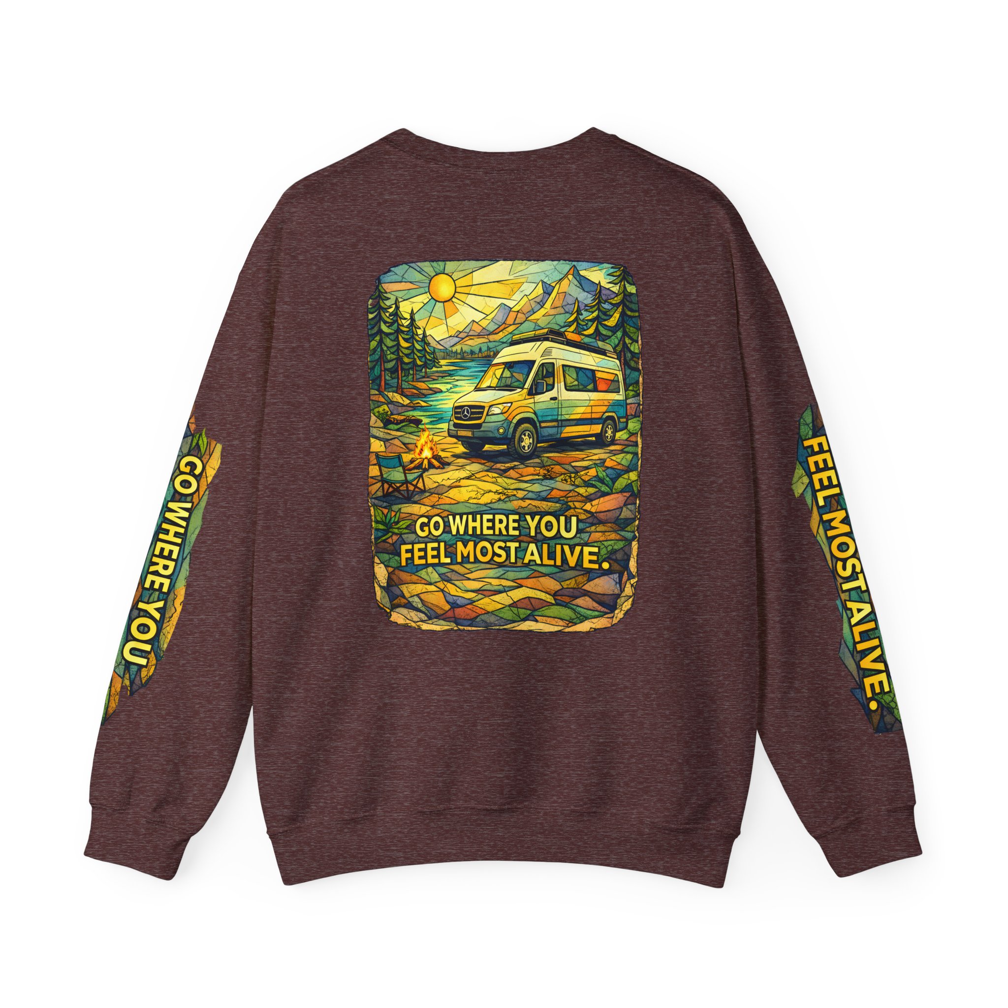 Unisex Heavy Blend™ Crewneck Sweatshirt — "Go Where You Feel Most Alive" Design Cubic-Line