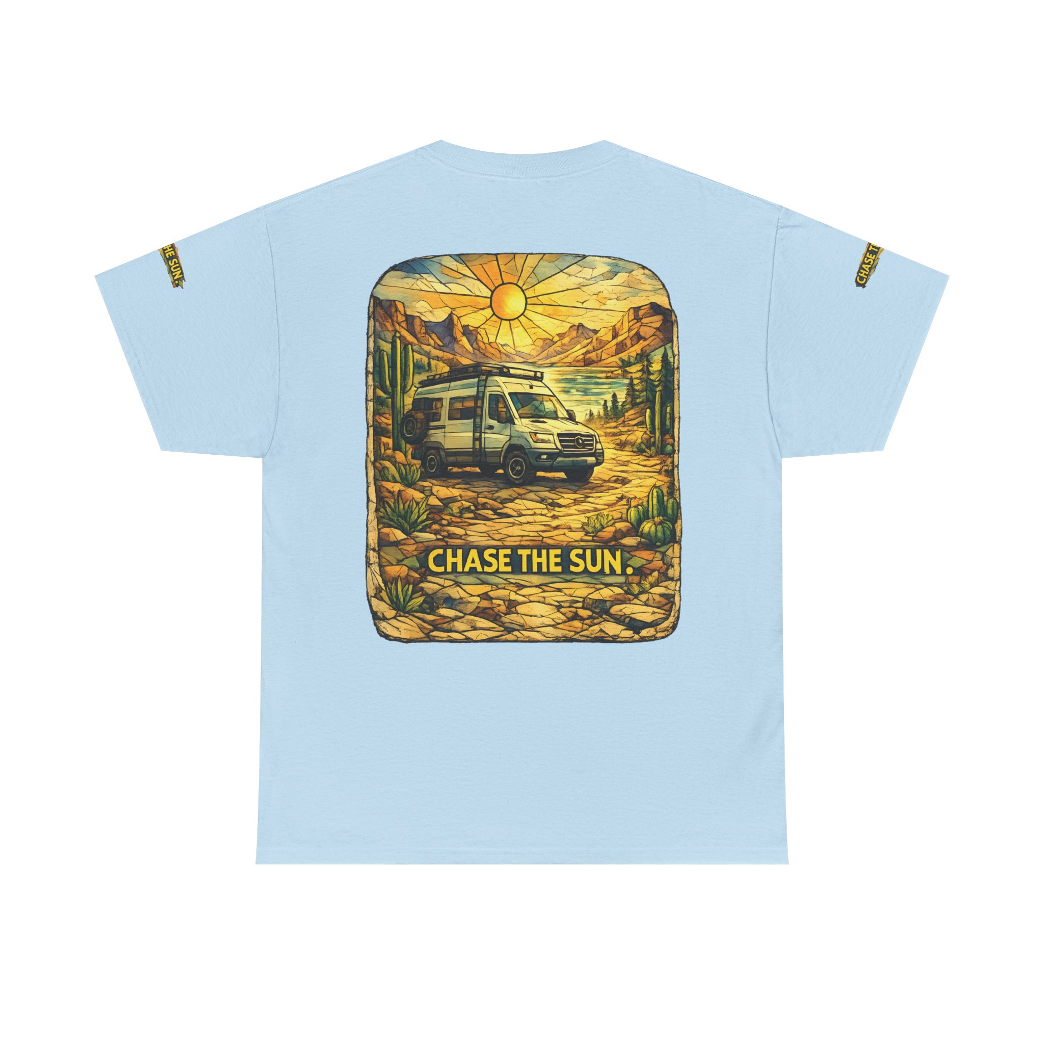 Unisex Heavy Cotton Tee — "Chase The Sun" Design Cubic-Line
