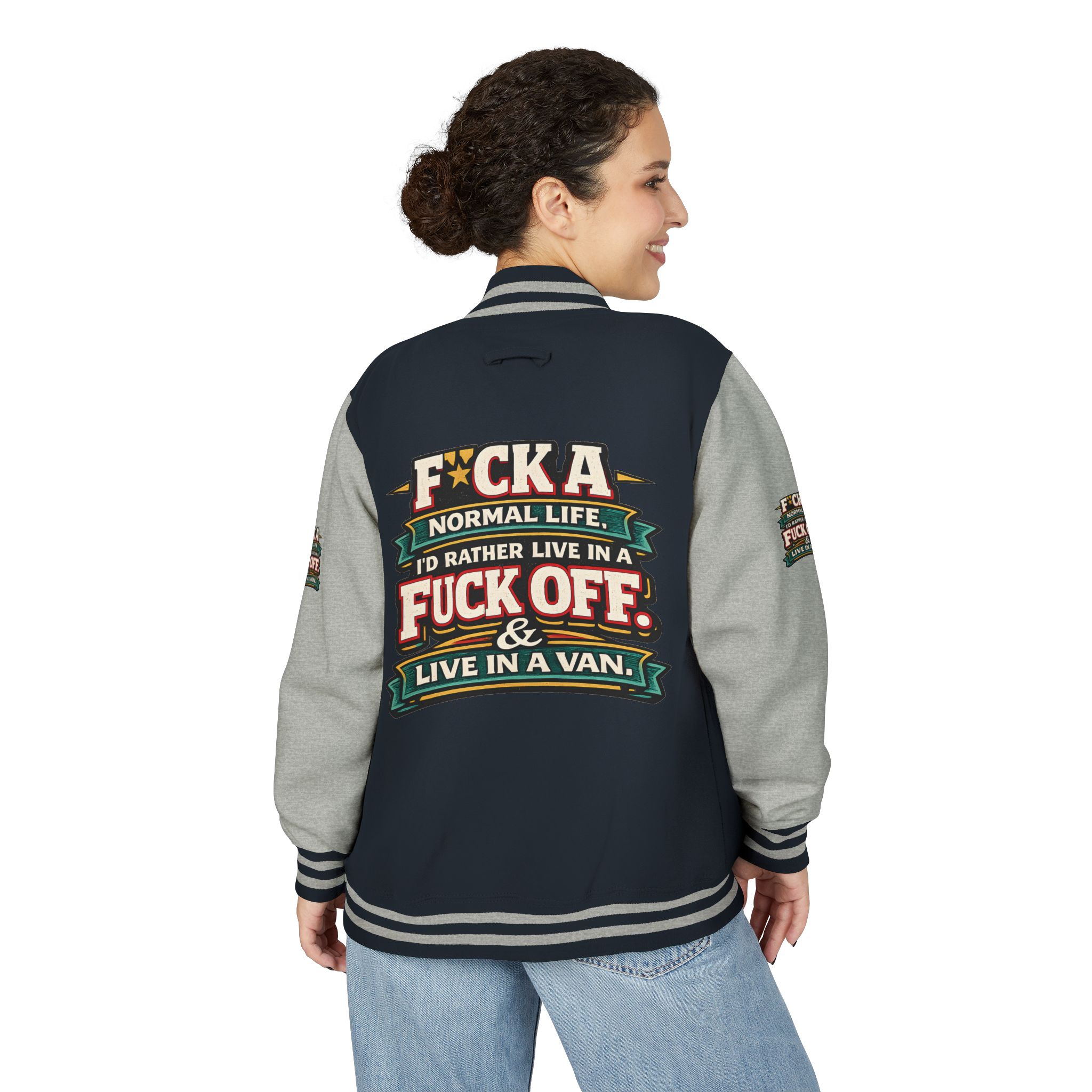 Unisex Heavyweight Letterman Jacket — "Fuck A Normal Life" Design F**K-Line