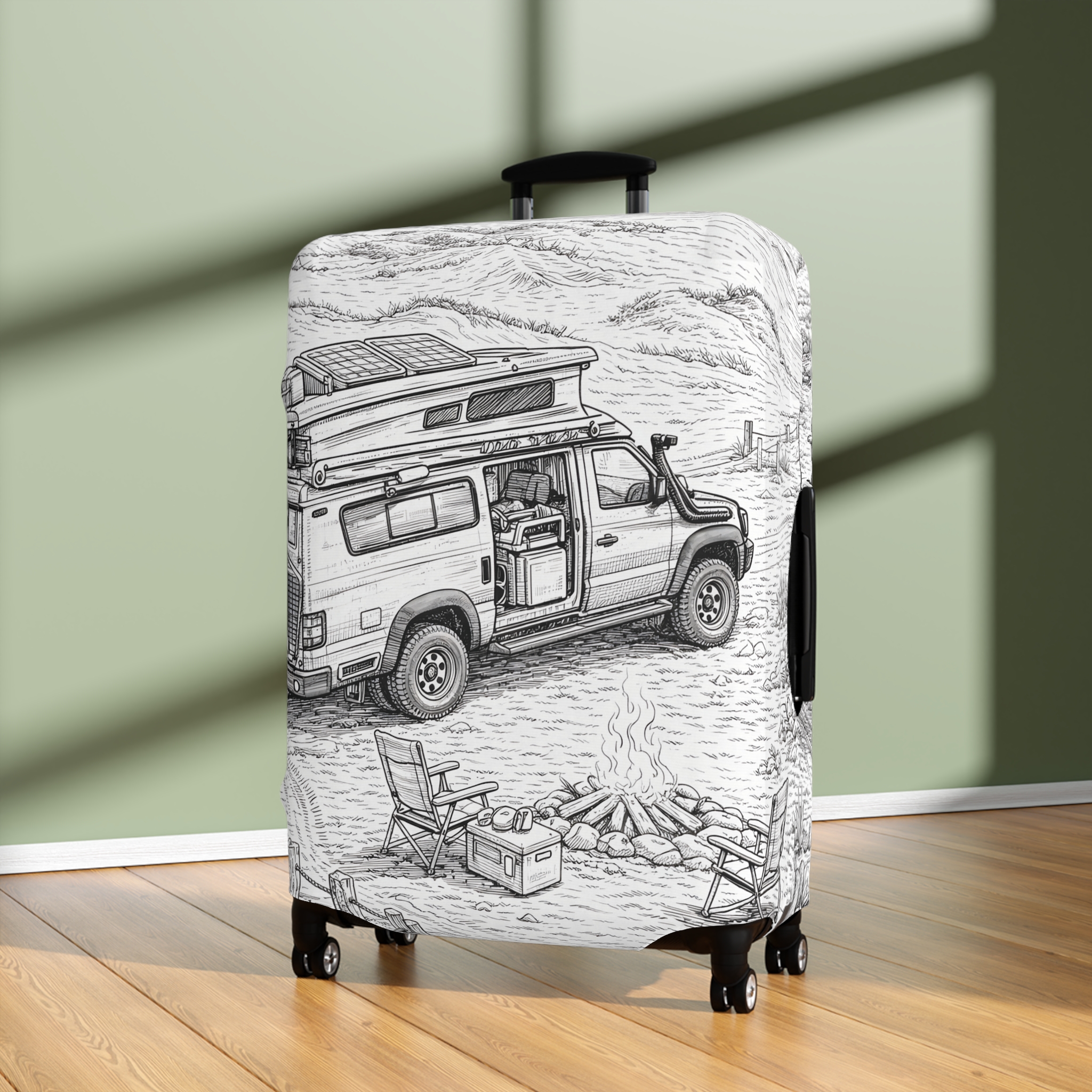 Luggage Cover — Adventure Camper Sketch Travel Suitcase