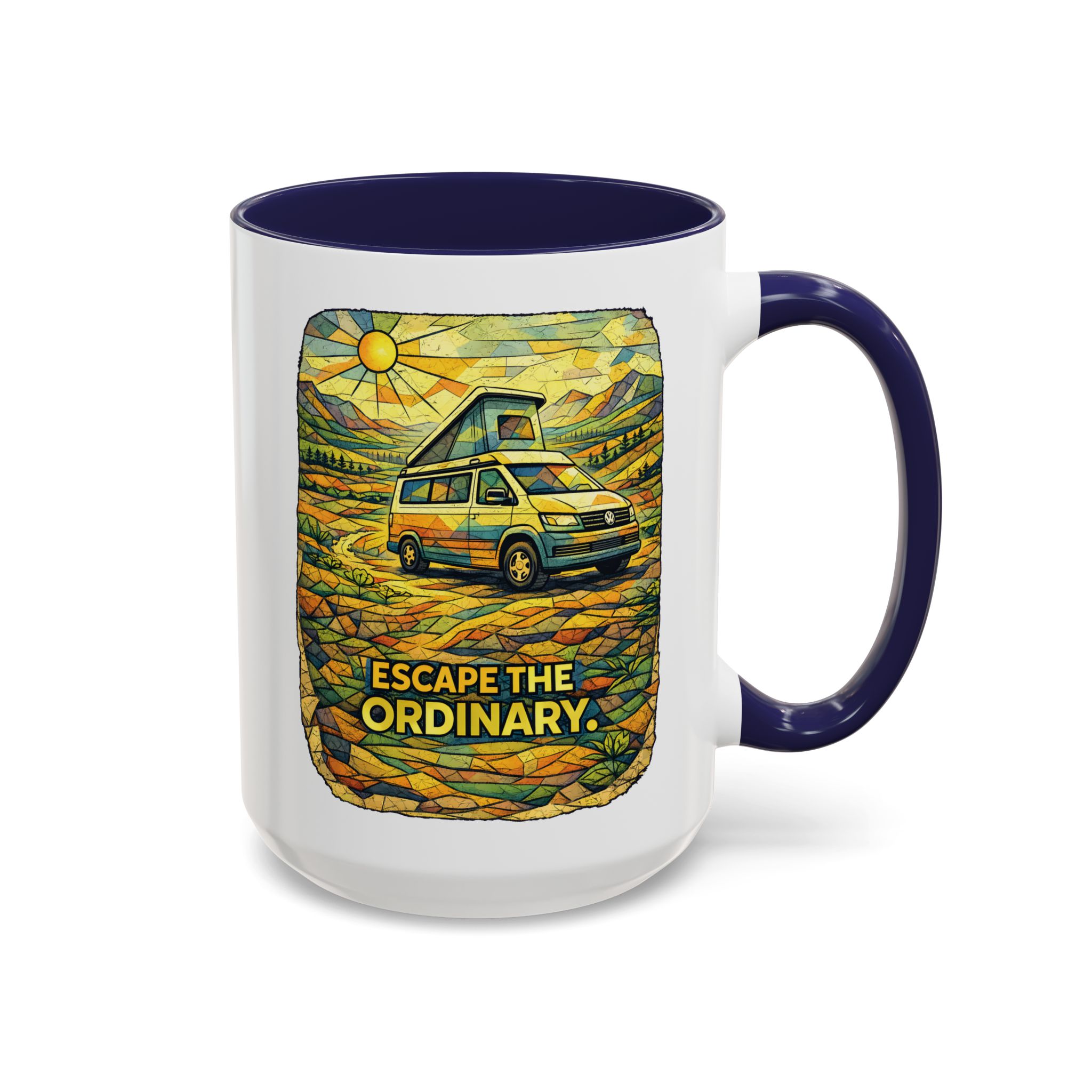 Accent Coffee Mug (11, 15oz) — "Escape The Ordinary" Design Cubic-Line