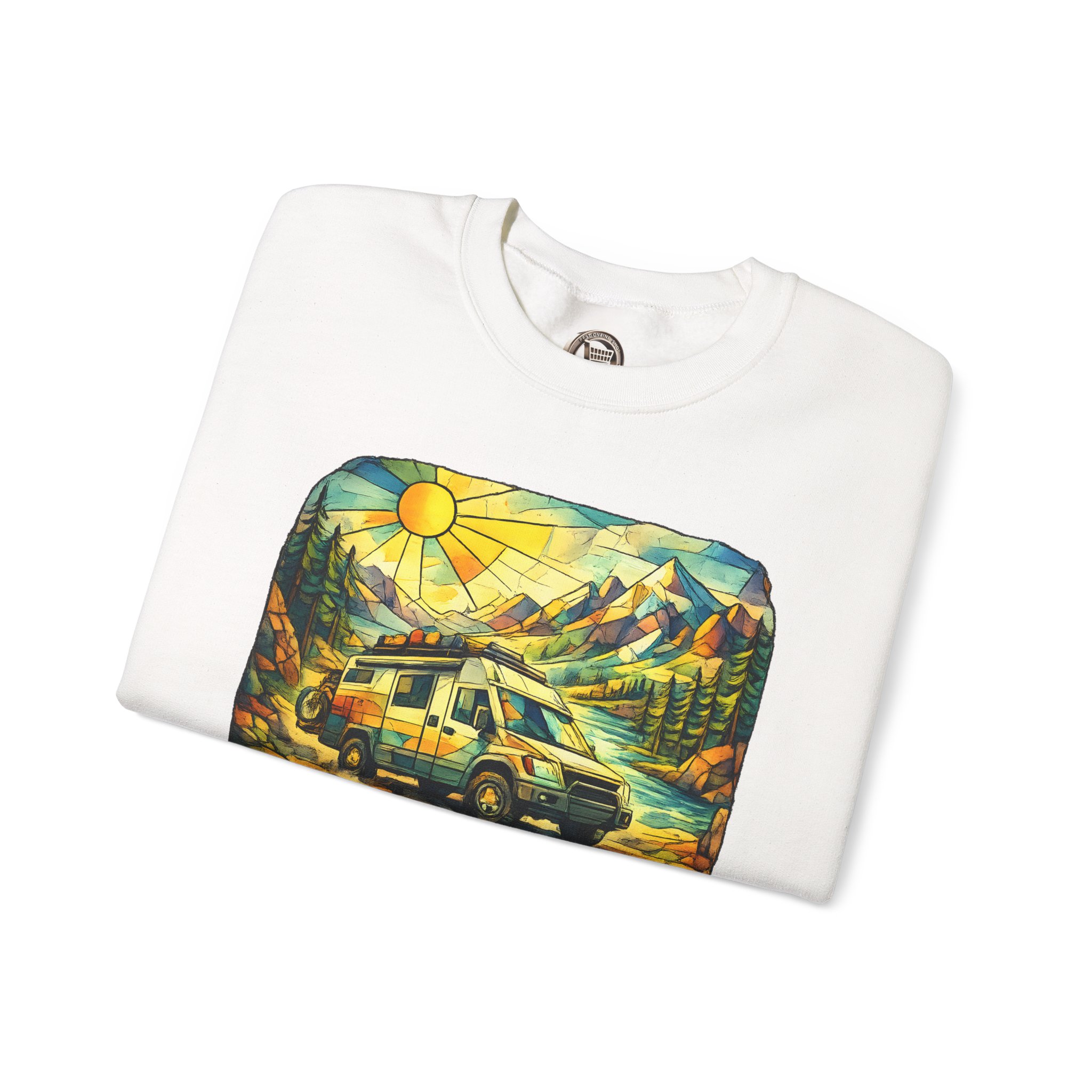 Unisex Heavy Blend™ Crewneck Sweatshirt — "Adventure More Worry Less" Design Cubic-Line