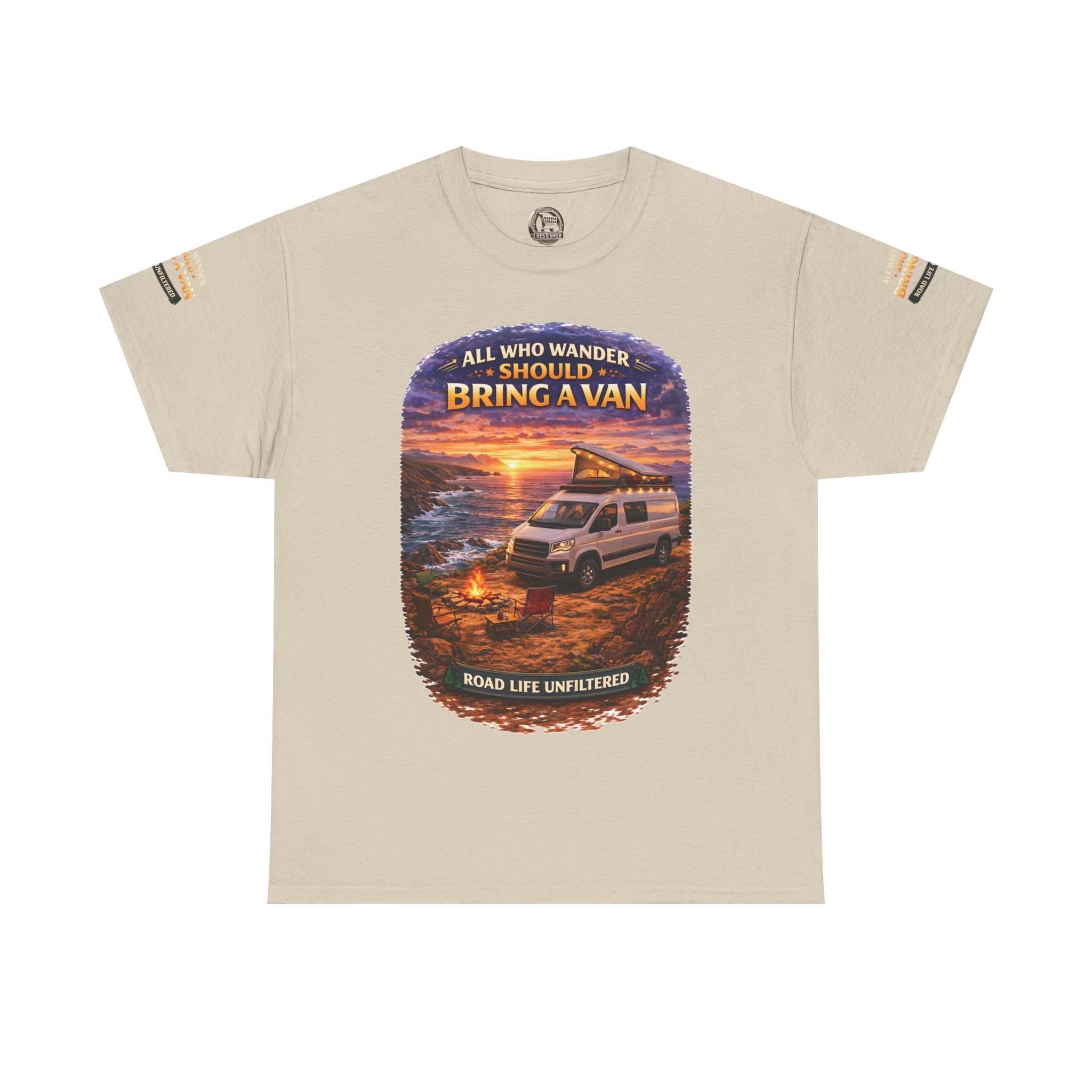 Unisex Heavy Cotton Tee — "All Who wander Should Bring A Van" Design Scenic-Line