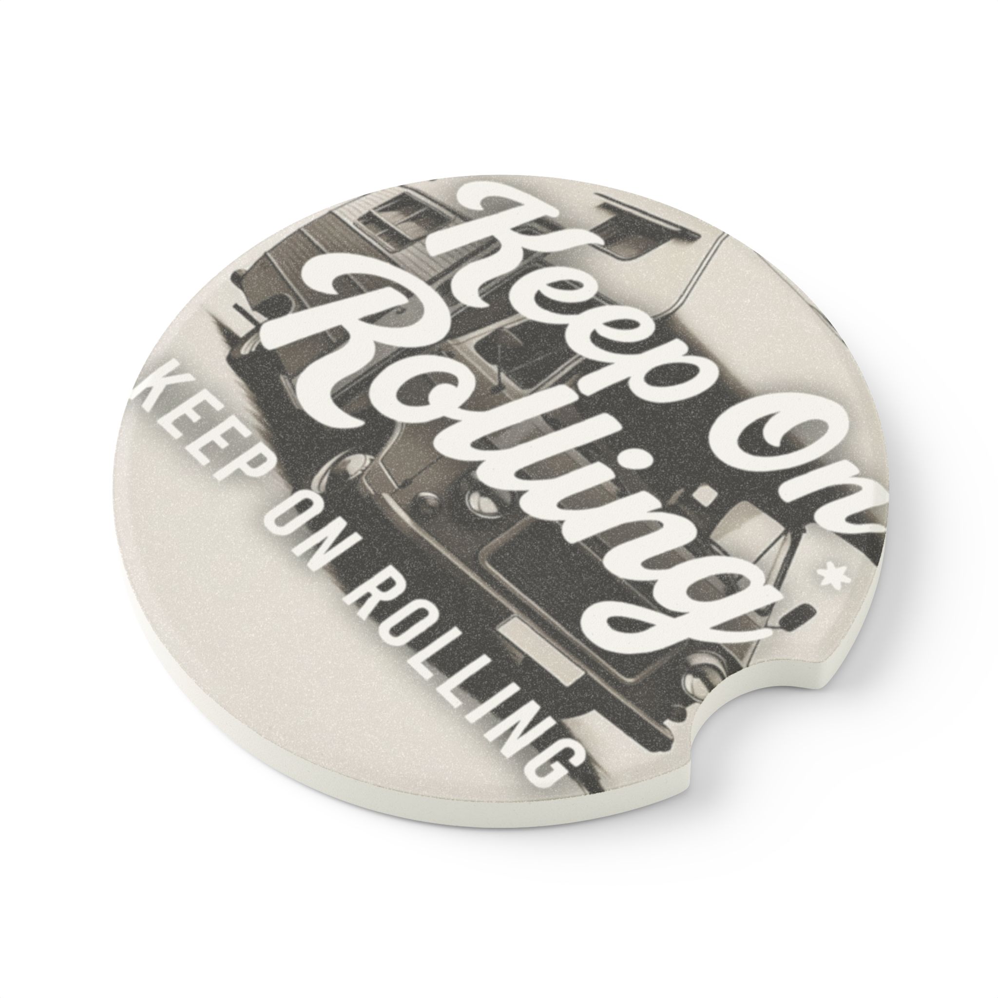 Soapstone Car Coaster — "Keep On Rolling" Retro Roadtrip Car Coaster