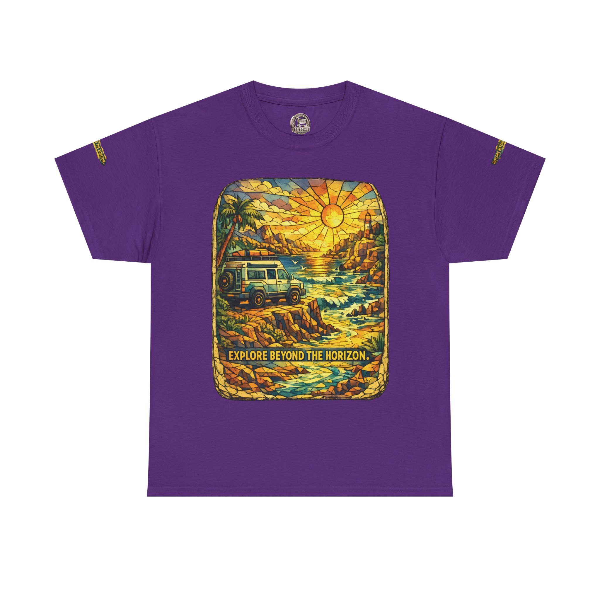 Unisex Heavy Cotton Tee — "Explore Beyond The Horizon" Design Cubic-Line