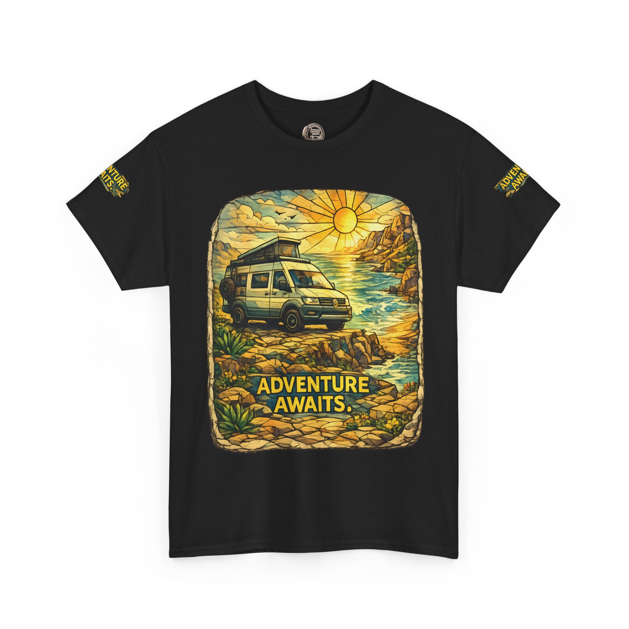 Unisex Heavy Cotton Tee — "Adventure Awaits" Design Cubic-Line