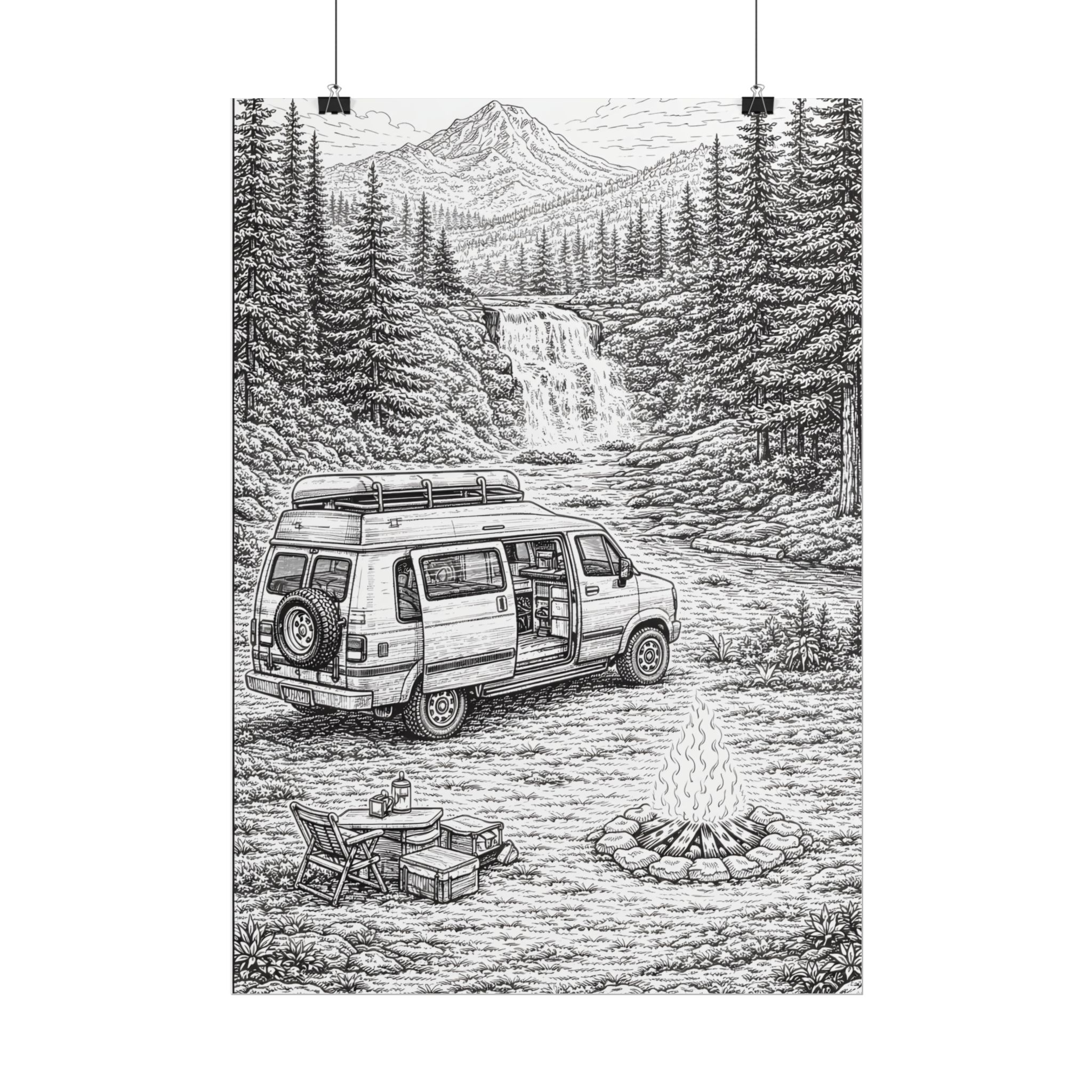Campervan Poster — Vintage RV Camping Landscape Wall Art