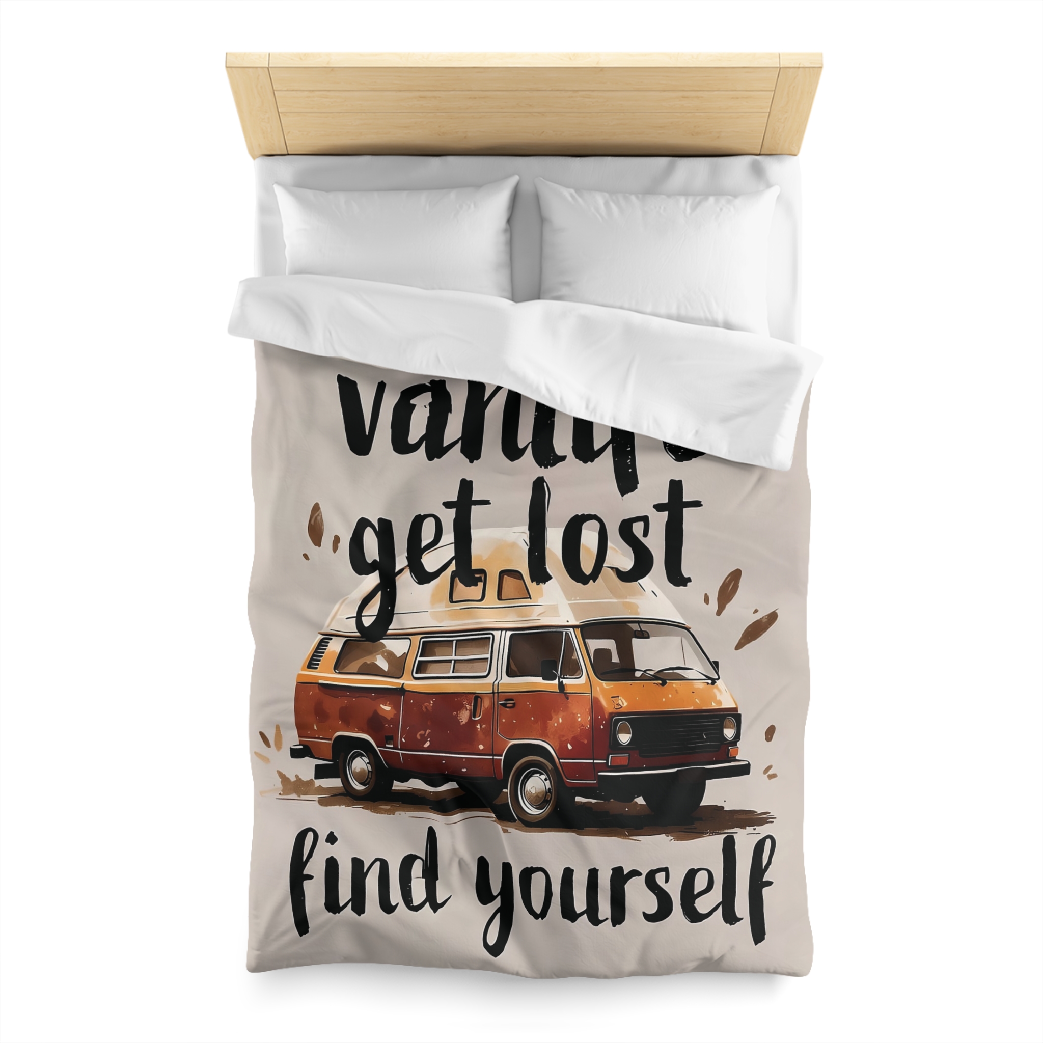 Duvet Cover – “Vanlife Get Lost Find Yourself” Retro Camper Bedding