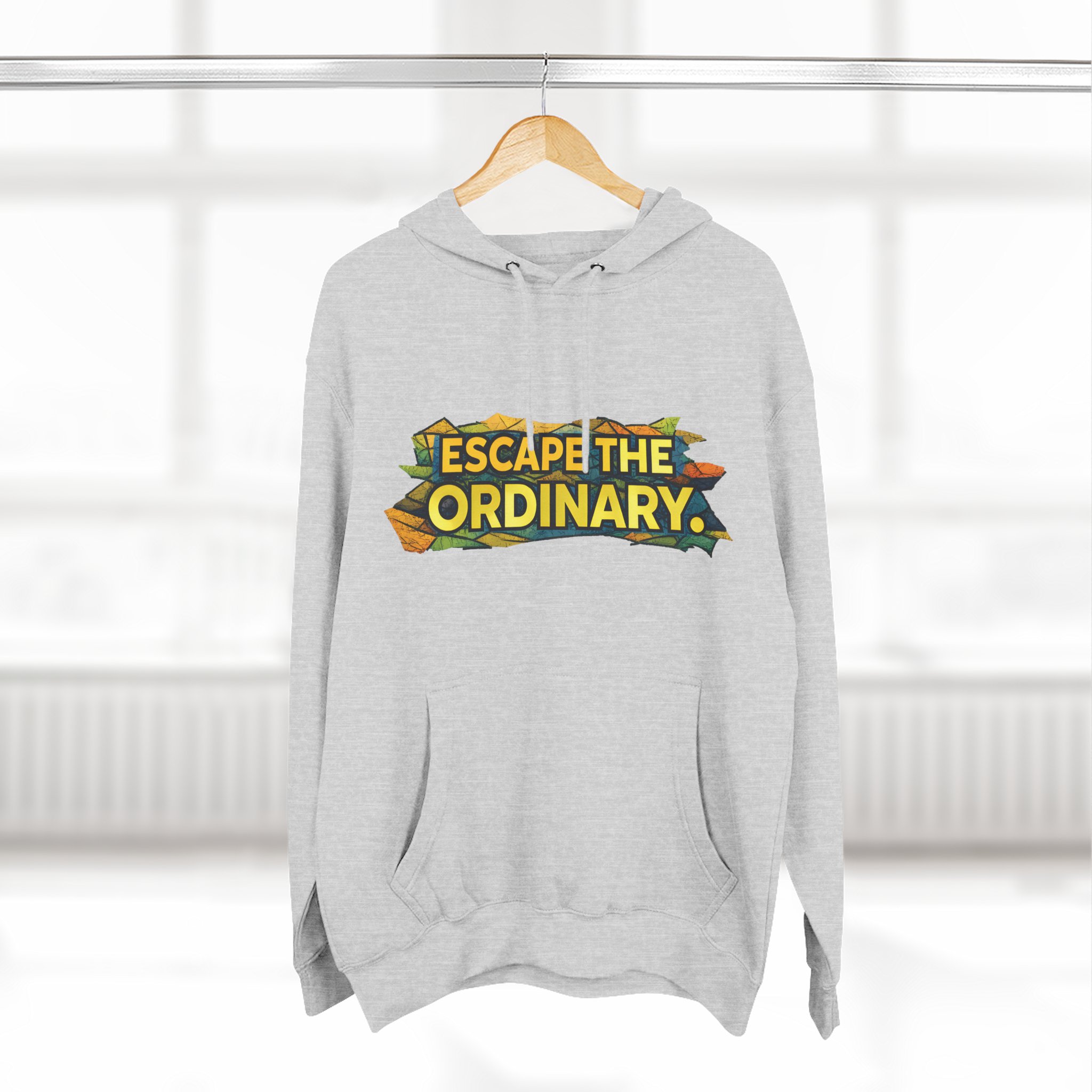 Three-Panel Fleece Hoodie - "Escape The Ordinary" Design Cubic-Line