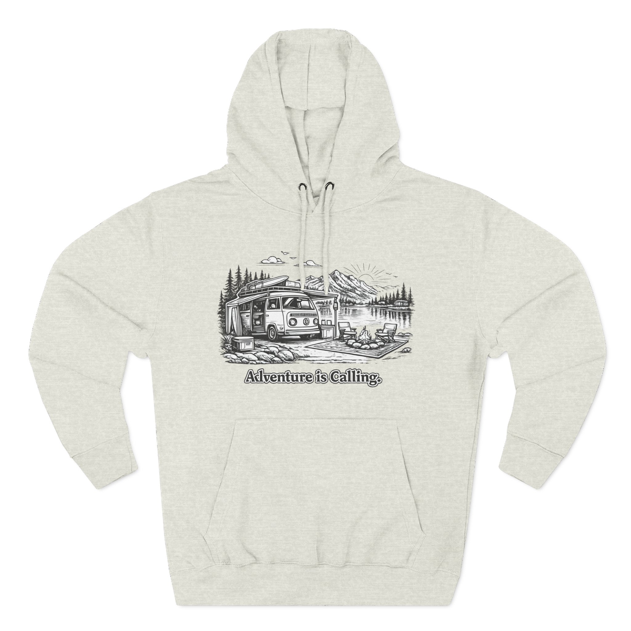 Three-Panel Fleece Hoodie - "Adventure Is Calling" Design Minimal-Line