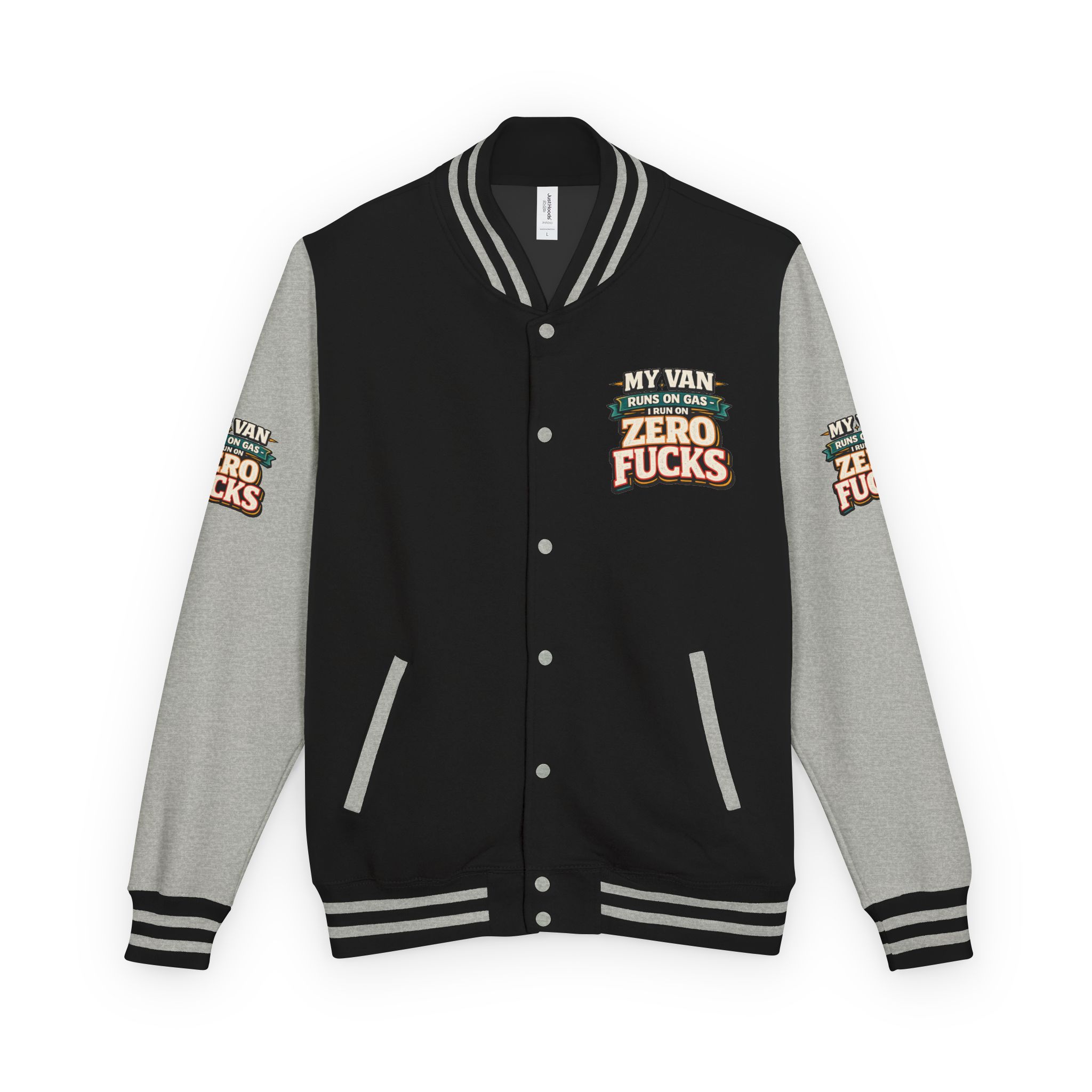 Unisex Heavyweight Letterman Jacket — "My Van Runs On Gas" Design F**K-Line