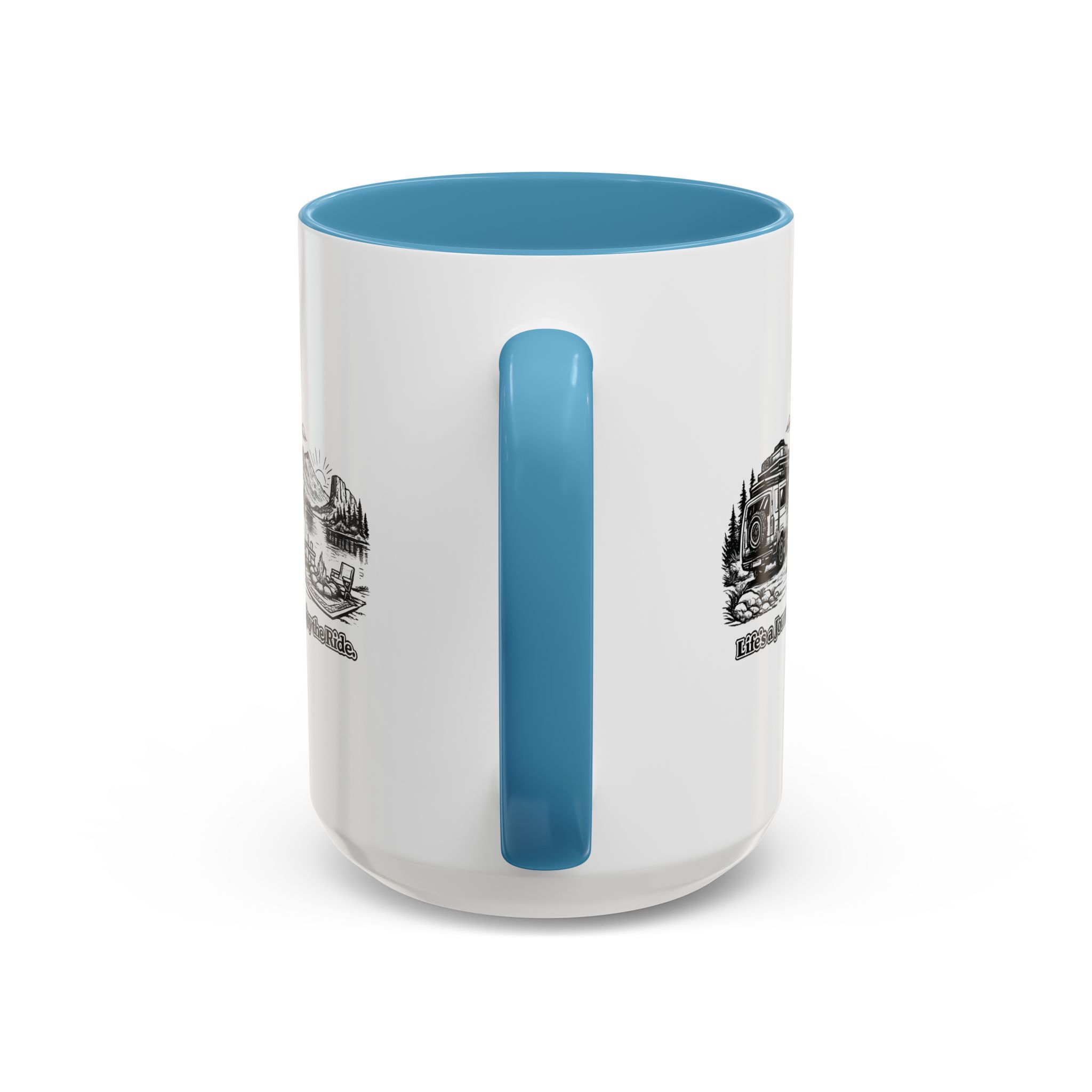 Accent Coffee Mug (11, 15oz) — "Lifes A Journey,Enjoy The Ride" Design Minimal-Line