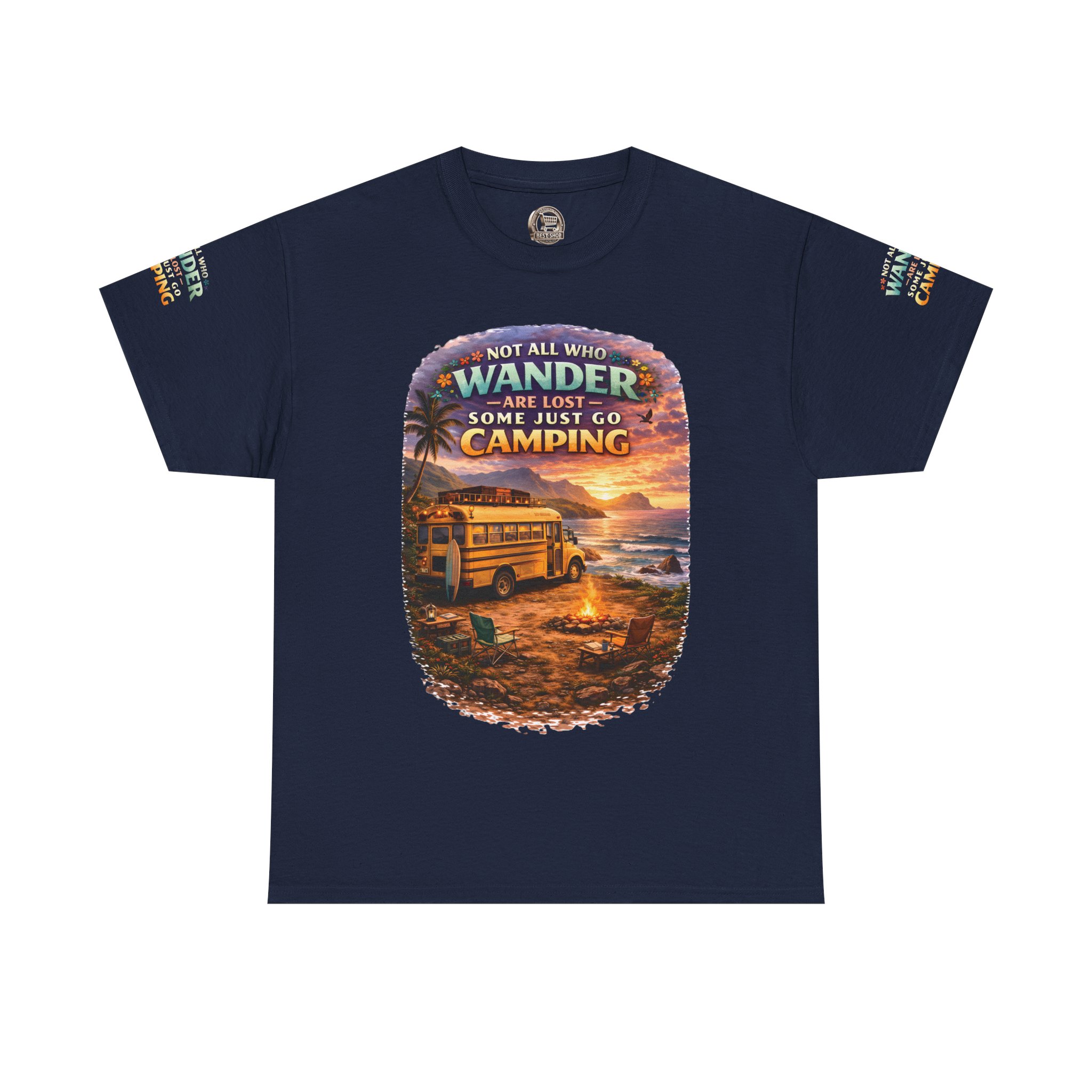 Unisex Heavy Cotton Tee — "Not All Who Wander Are Lost" Design Scenic-Line