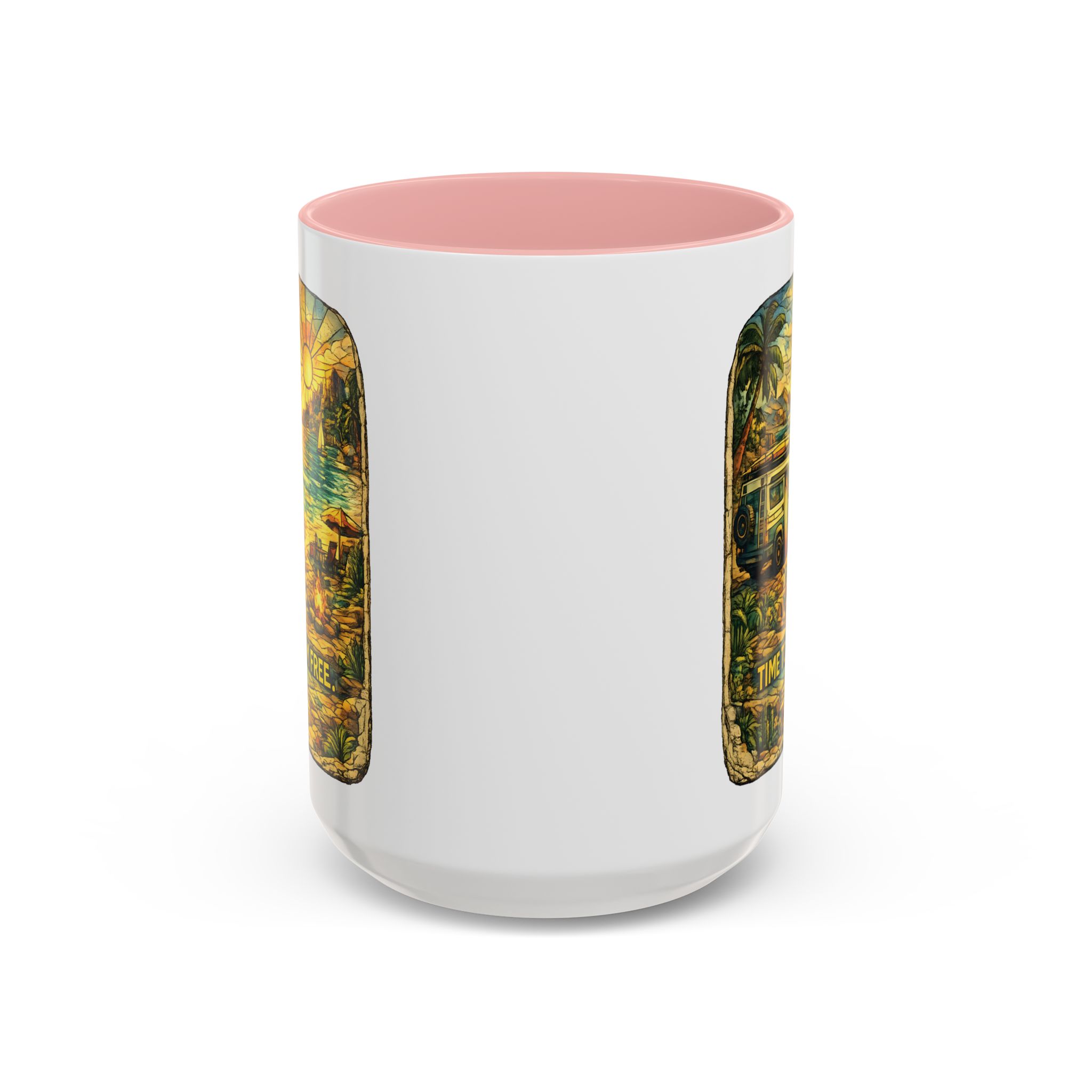 Accent Coffee Mug (11, 15oz) — "Time To Roam Free" Design Cubic-Line