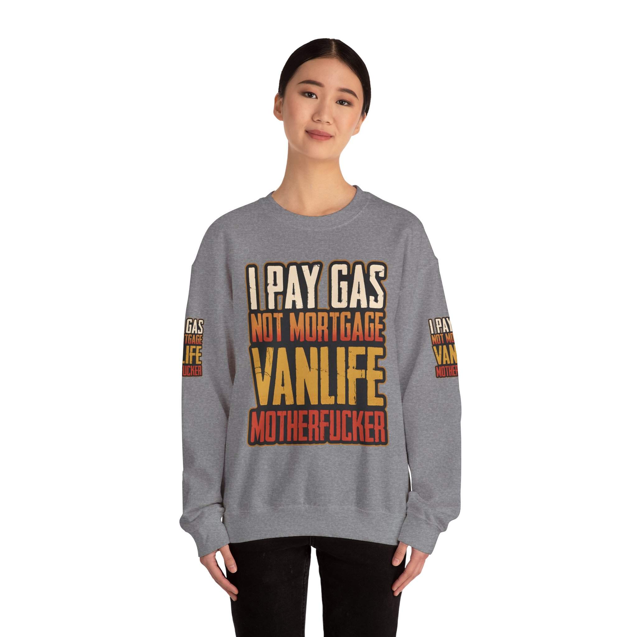 Unisex Heavy Blend™ Crewneck Sweatshirt — "I Pay Gas Not Mortgage" Design F**K-Line