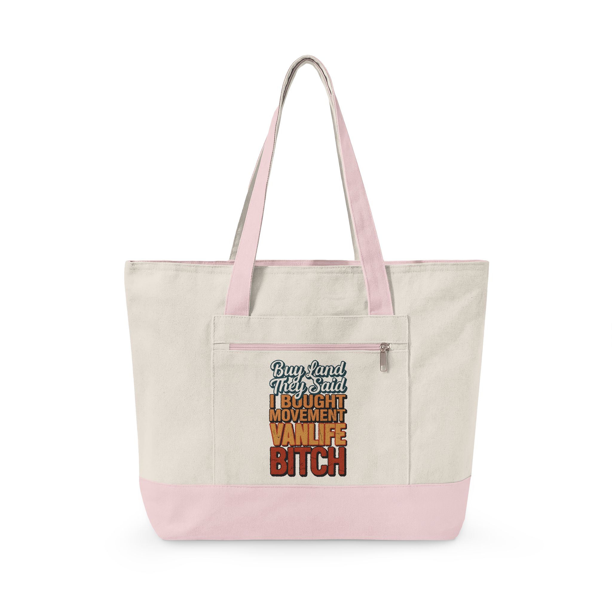 Zippered Canvas Tote — "Buy Land They Said" (Design F**K-Line)
