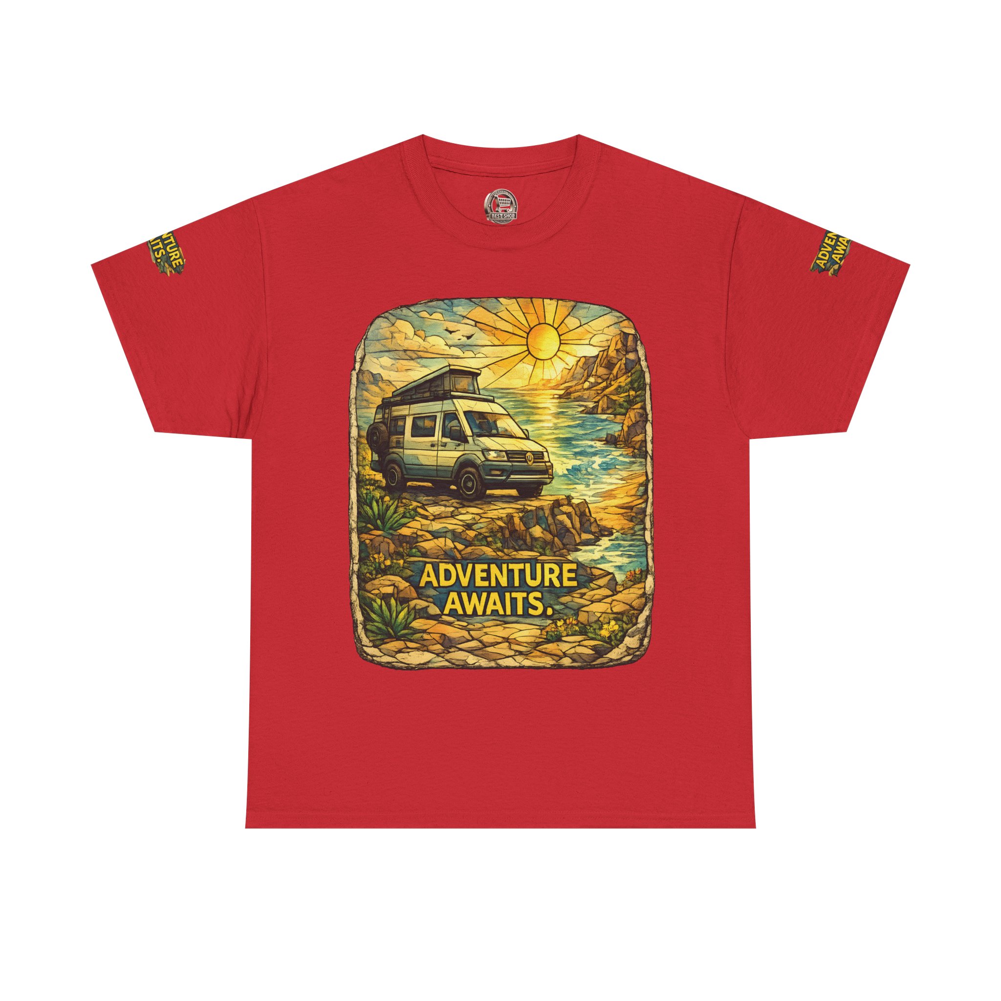 Unisex Heavy Cotton Tee — "Adventure Awaits" Design Cubic-Line