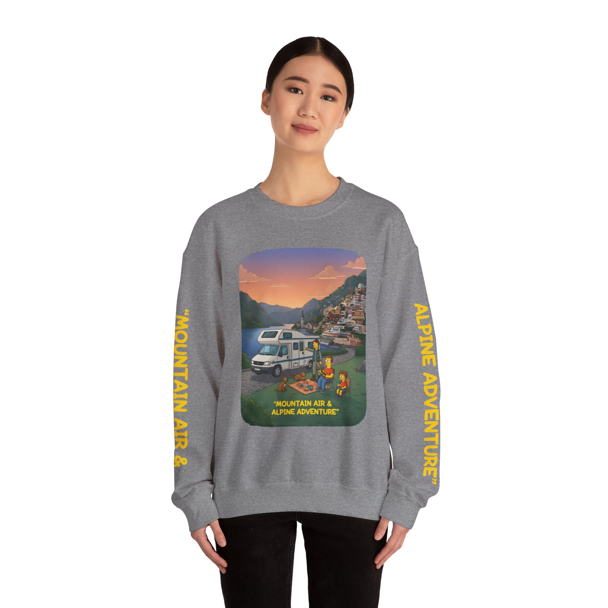 Unisex Heavy Blend™ Crewneck Sweatshirt — "Mountain Air-Alpine Adventure" Design Sitcom-Line