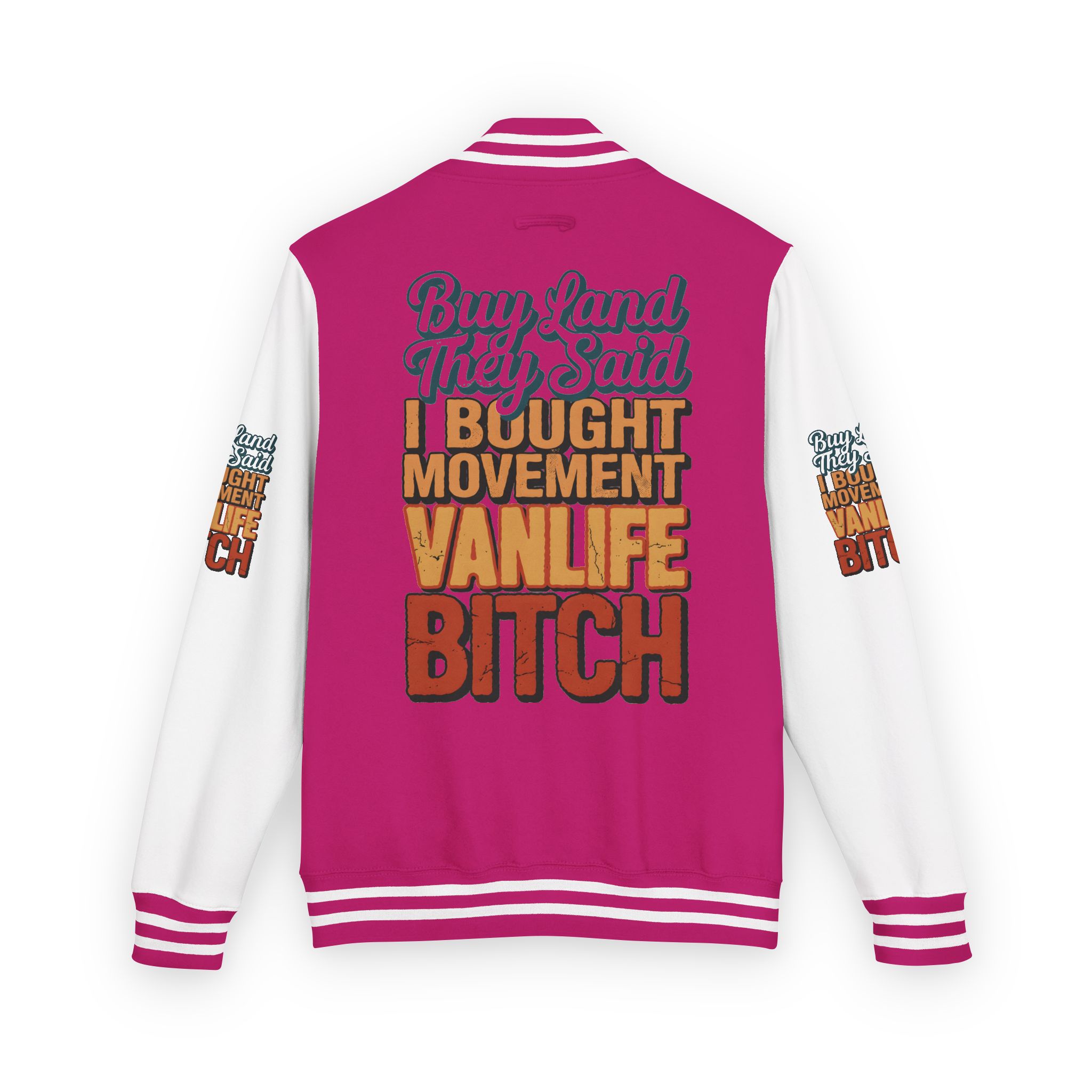 12717600156187368943_2048-1.jpeg Unisex Heavyweight Letterman Jacket — "Buy Land They Said" Design F**K-Line