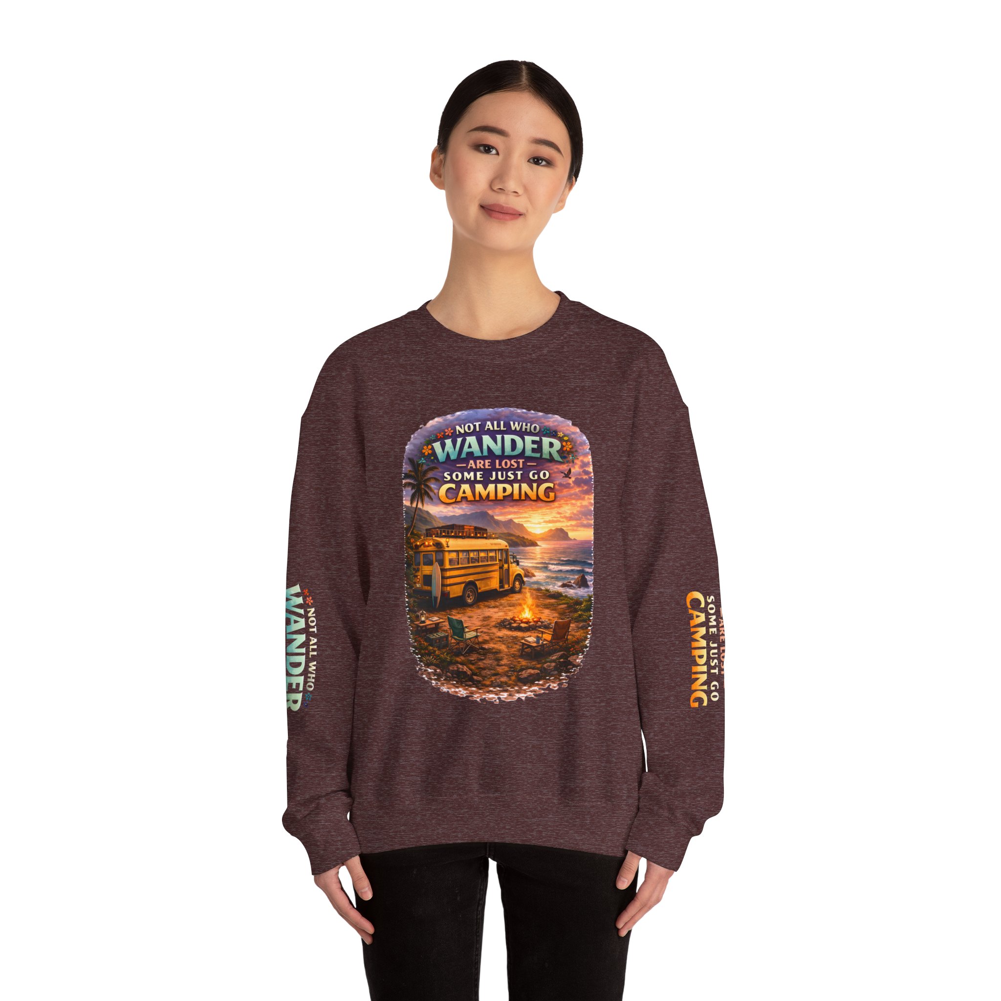 Unisex Heavy Blend™ Crewneck Sweatshirt — "Not All Who Wander Are Lost" Design Scenic-Line