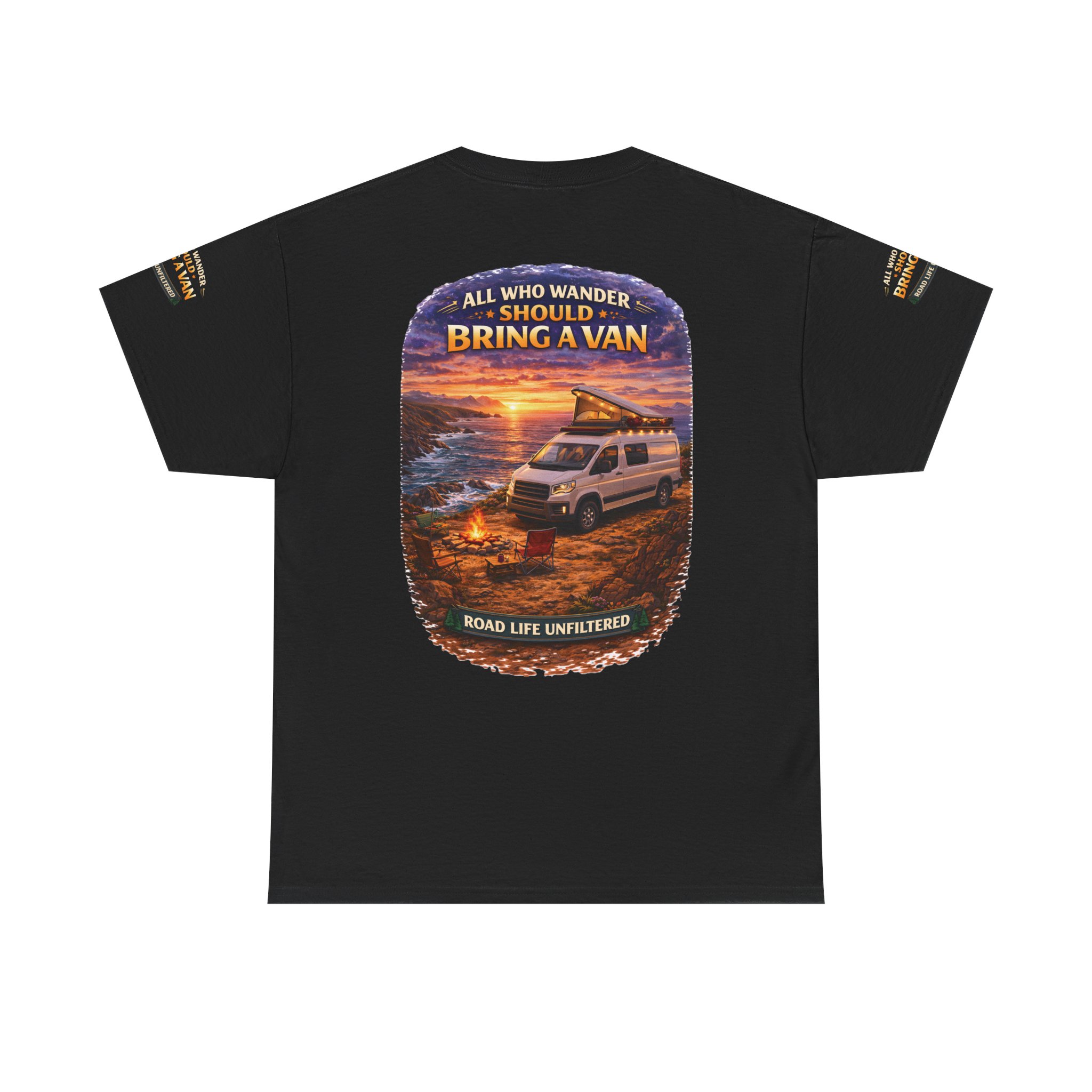 Unisex Heavy Cotton Tee — "All Who wander Should Bring A Van" Design Scenic-Line
