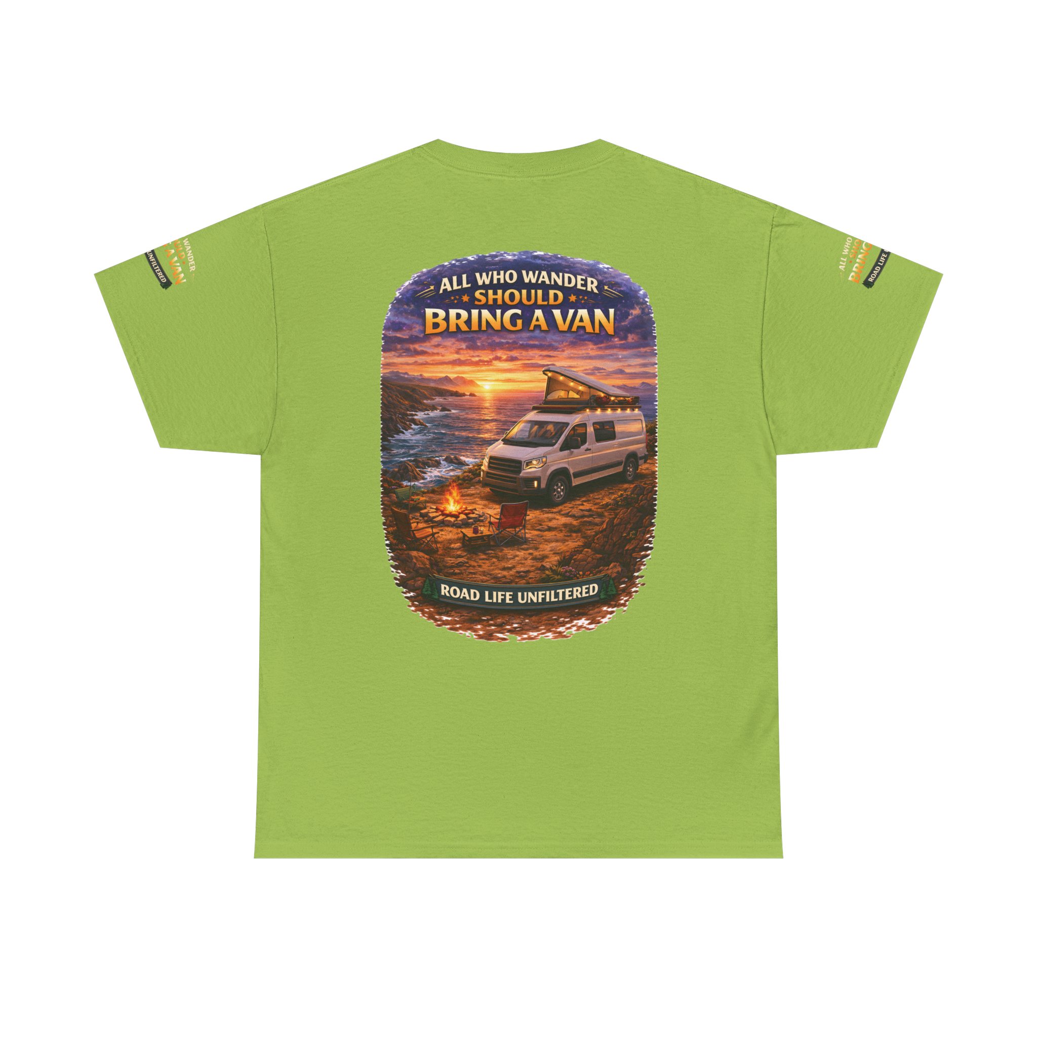 Unisex Heavy Cotton Tee — "All Who wander Should Bring A Van" Design Scenic-Line