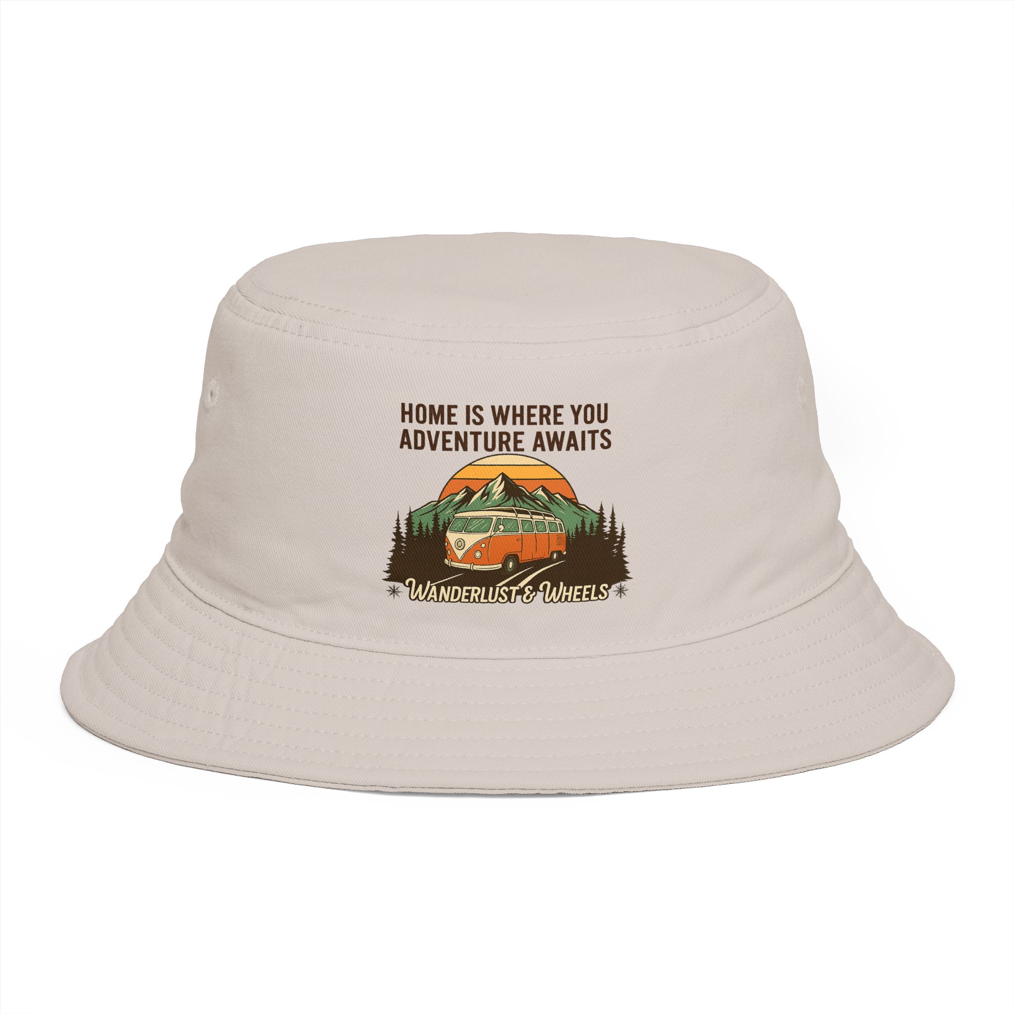 Bucket Hat — Wanderlust Camper Design (“Home is Where You Adventure Awaits”)
