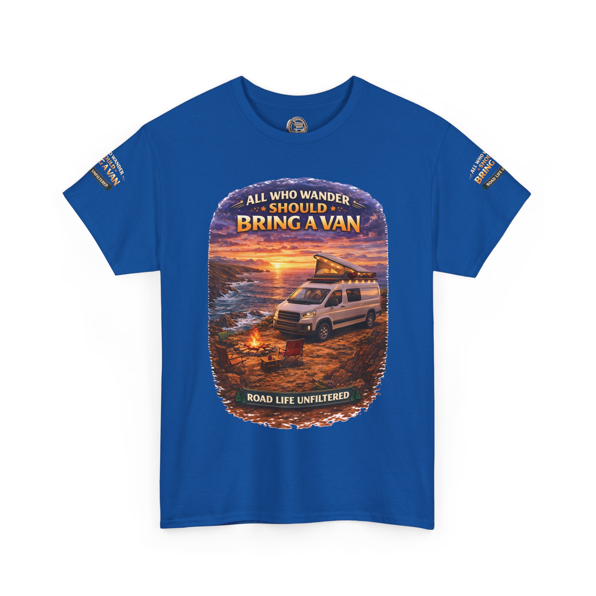 Unisex Heavy Cotton Tee — "All Who wander Should Bring A Van" Design Scenic-Line