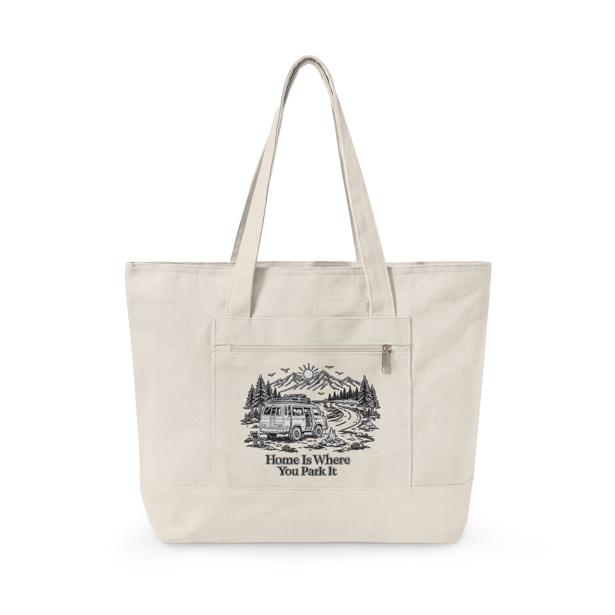 1273373509125254892_2048.jpeg Zippered Canvas Tote — "Home Is Where You Park It" (Design Minimal-Line)