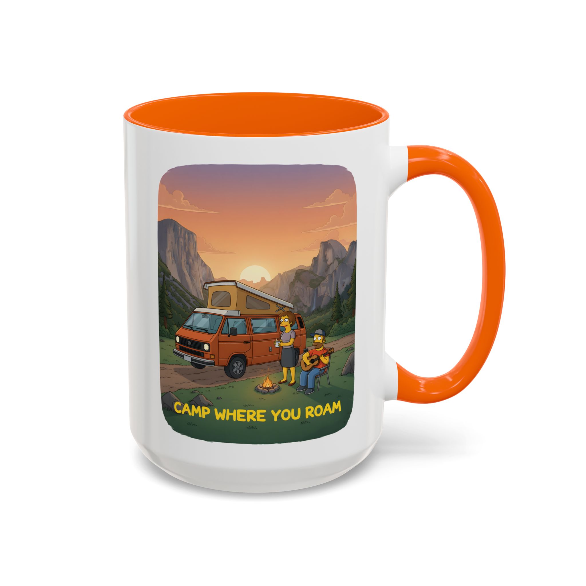 Accent Coffee Mug (11, 15oz) — "Camp Where You Roam" Design Sitcom-Line